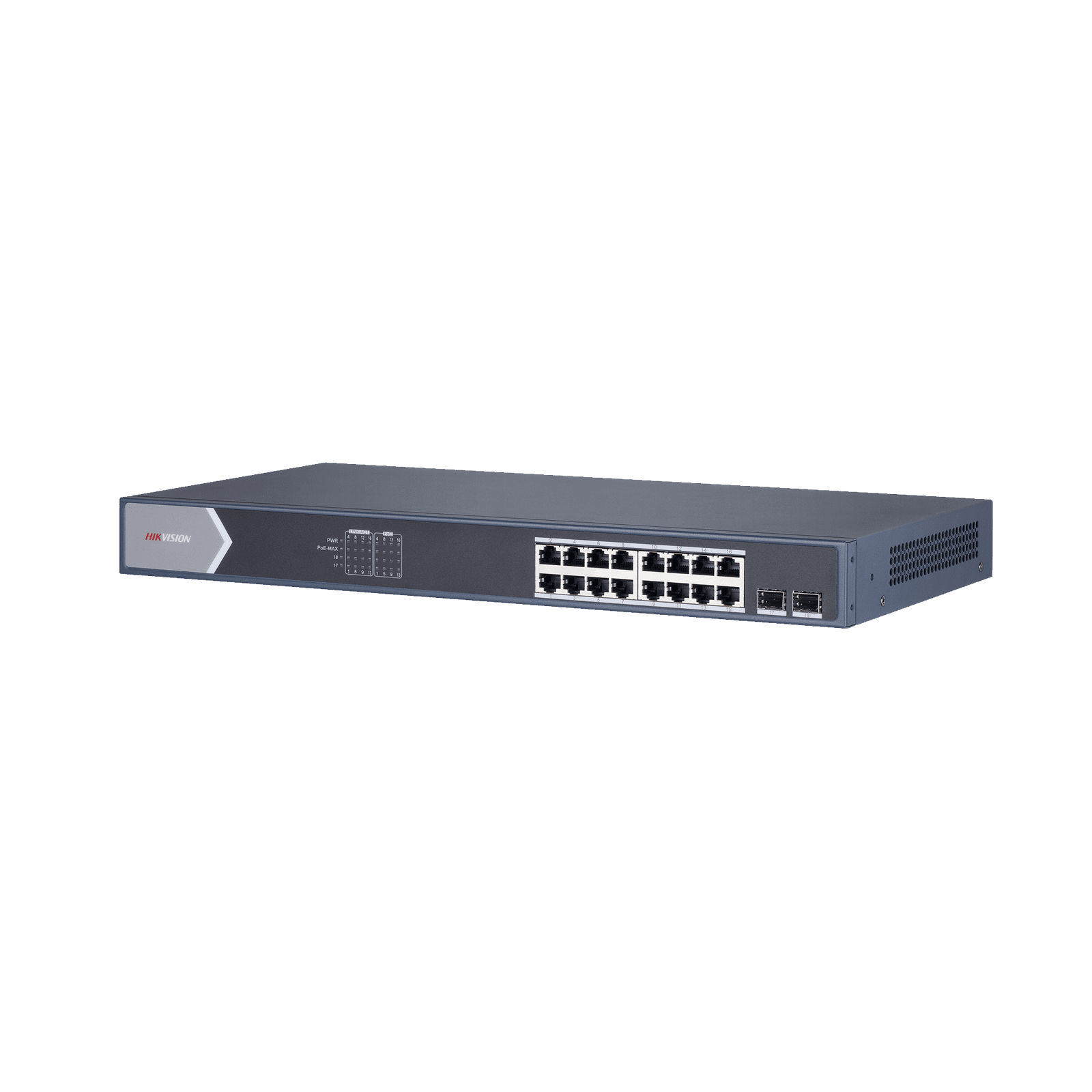Switch Gigabit PoE+ / Administrable / 16 Puertos 1000 Mbps PoE+ / 2 Puertos SFP / Configuración Remota desde Hik-ParnerPro / PoE hasta 300 Metros / 225 Watts DS-3E1518P-SI - HIKVISION