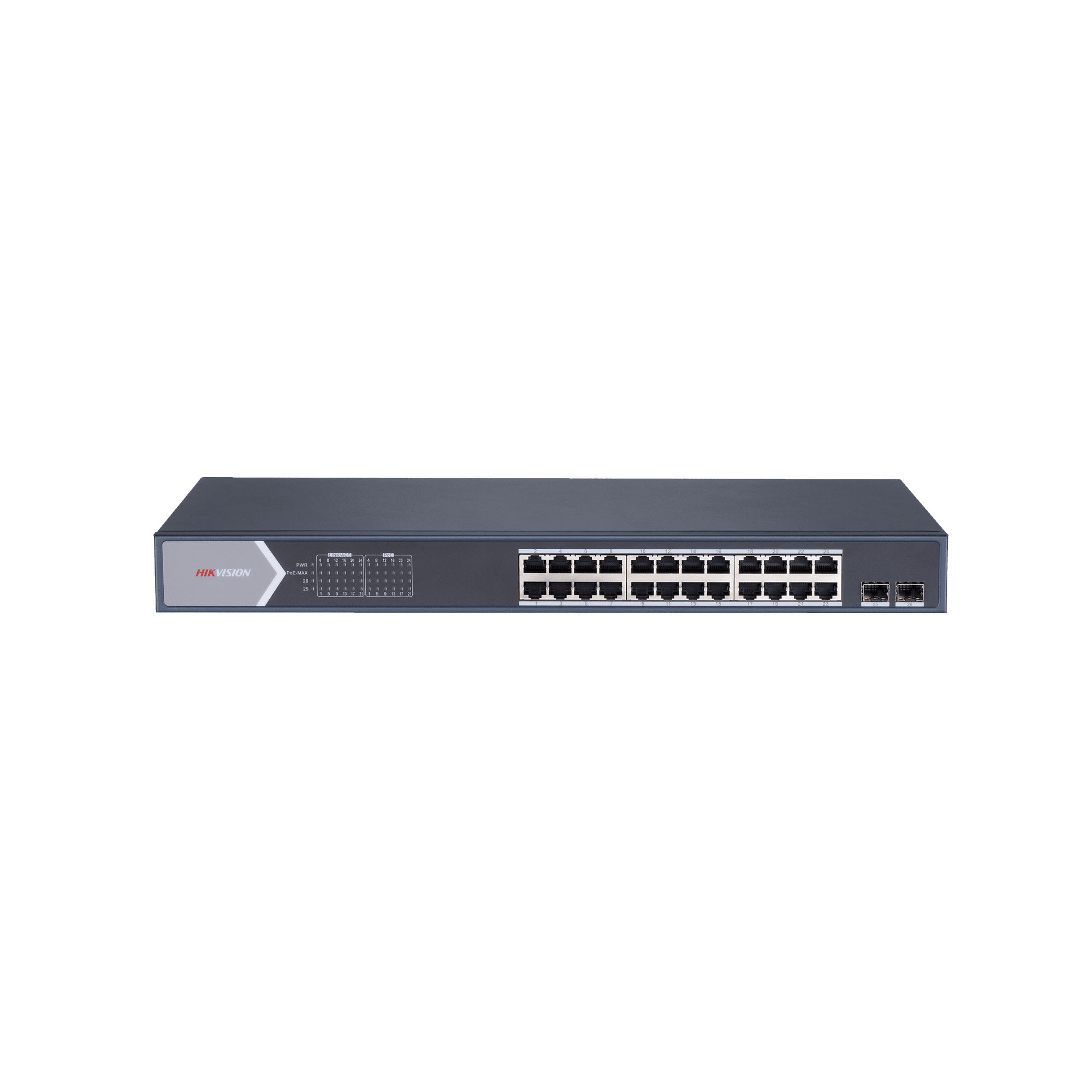 Switch Gigabit PoE+ / Administrable / 24 Puertos 1000 Mbps PoE+ / 2 Puertos SFP / Configuración Remota desde Hik-PartnerPro / PoE Extendido 250 Metros / 370 Watts DS-3E1526P-SI - HIKVISION
