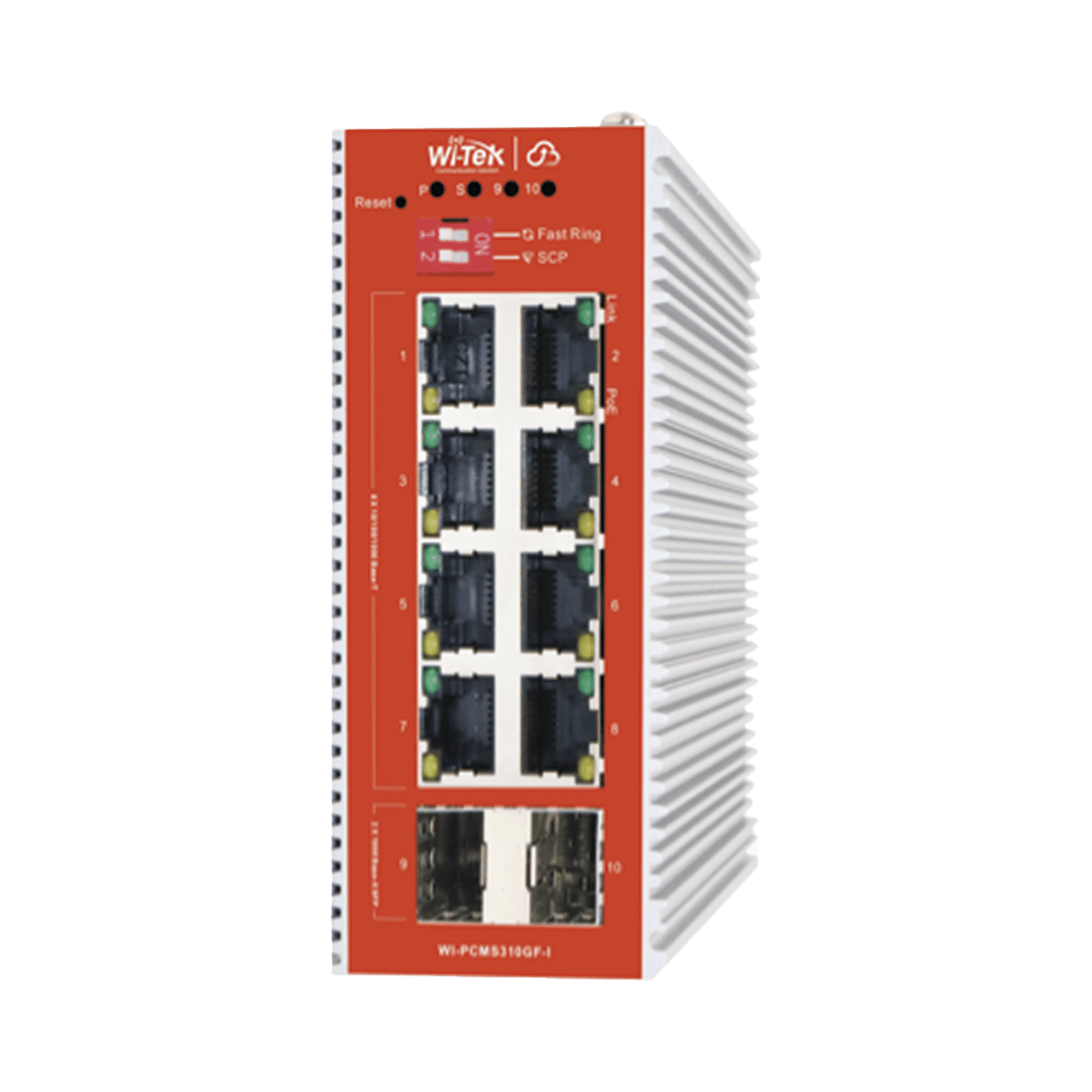 Switch L2+ PoE Industrial / Administración Cloud-Web-CLI / 8 Puertos PoE af/at 100/1000 Mbps / 2 Puertos SFP Gigabit / Presupuesto PoE 120 W / Protocolo ERSP (redundancia enlaces) WI-PCMS310GF-I - WI-TEK