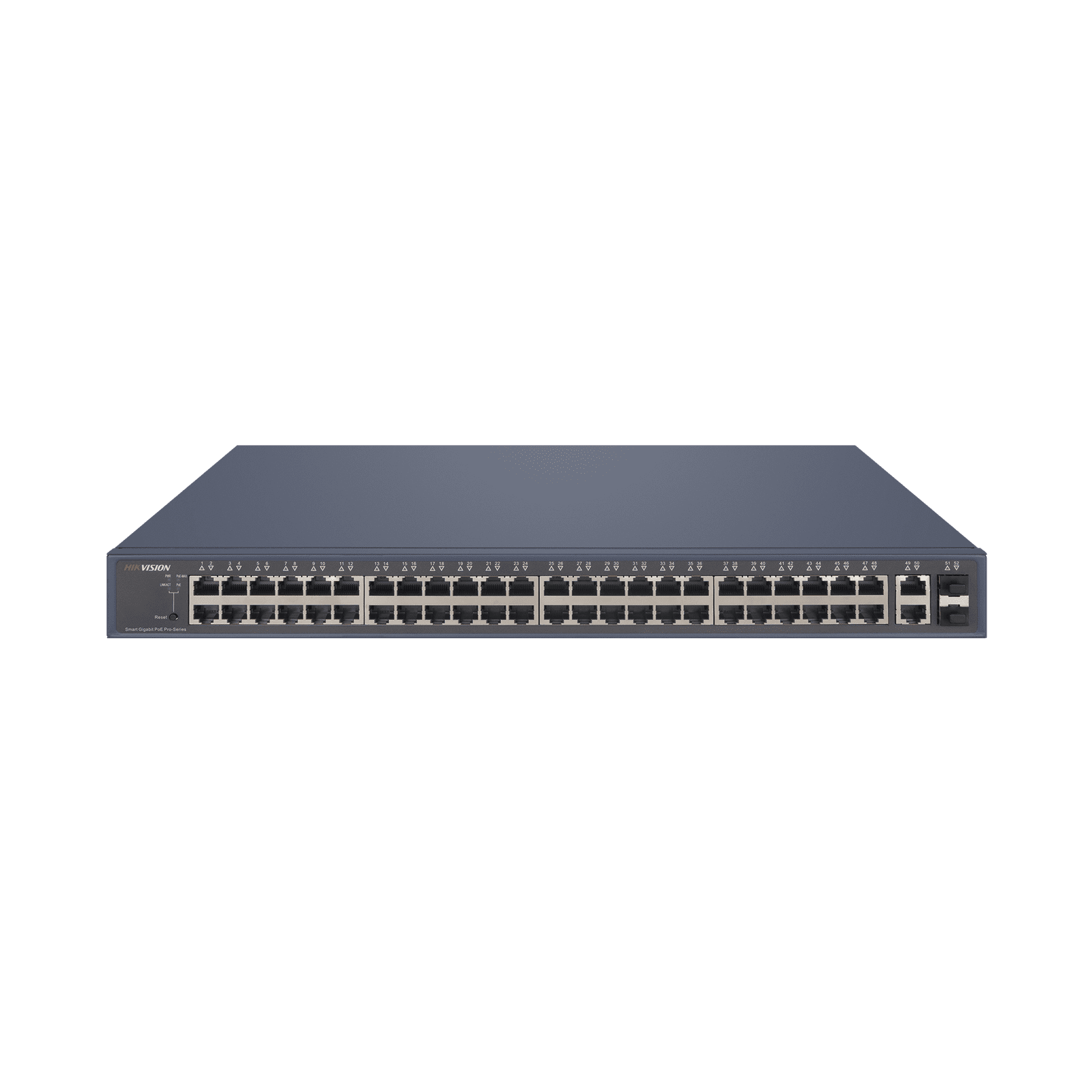 Switch PoE+ / Monitoreable / 48 Puertos 1000 Mbps PoE+ / 2 Puertos 1000 Mbps Uplink / 2 Puertos SFP / 470 Watts DS-3E1552P-SI - HIKVISION