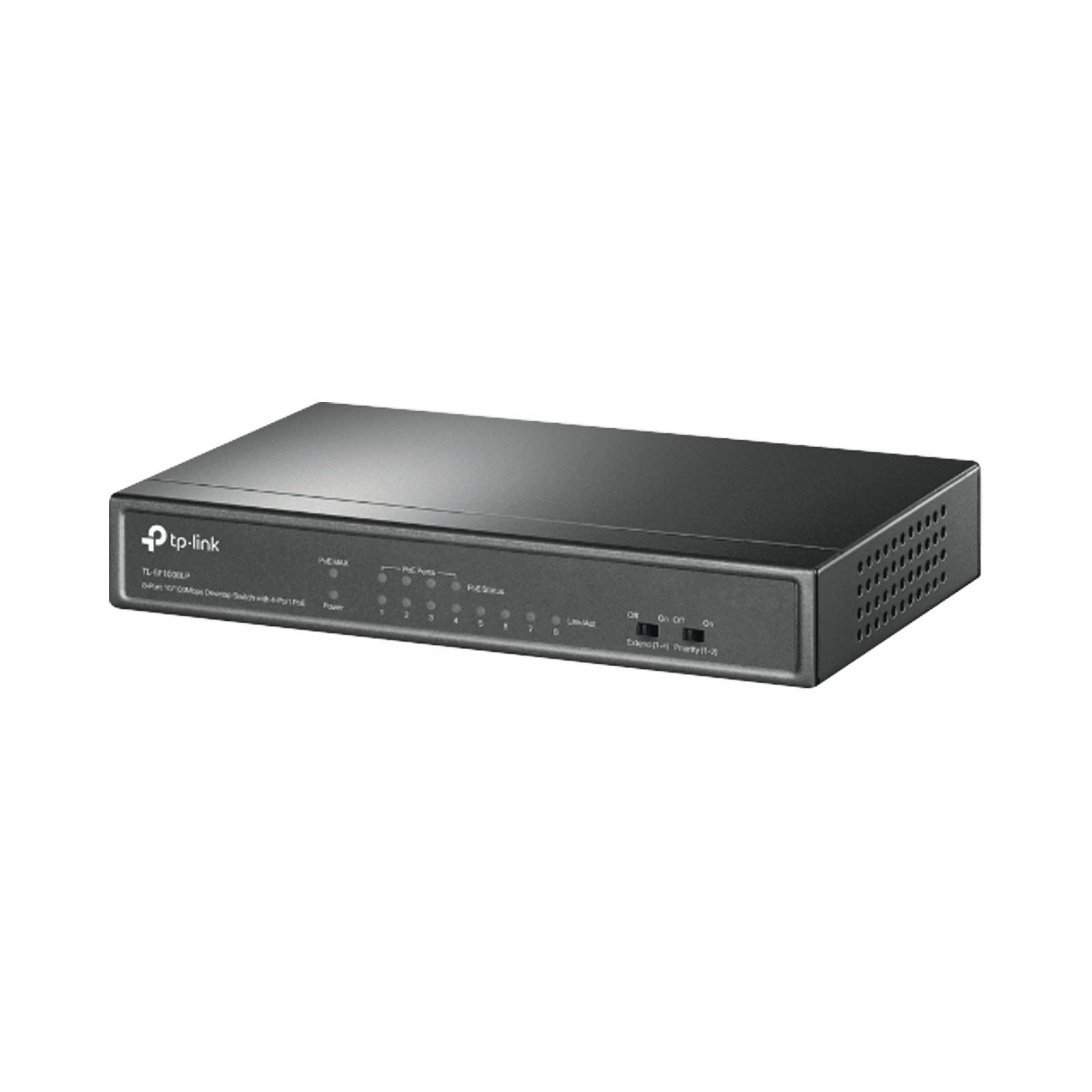 Switch PoE No Administrable de Escritorio / 8 puertos 10/100 Mbps / 4 puertos PoE af / Presupuesto 41 W / Modo extensor PoE hasta 250 metros / Calidad video prioritaria TLSF1008LP - TP-LINK