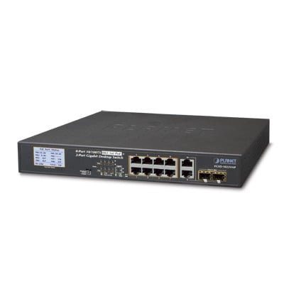 Switch PoE+ / distancia 250 metros / 8 puertos + 2 combo TP/SFP gigabit y pantalla LCD para monitoreo FGSD-1022VHP - PLANET