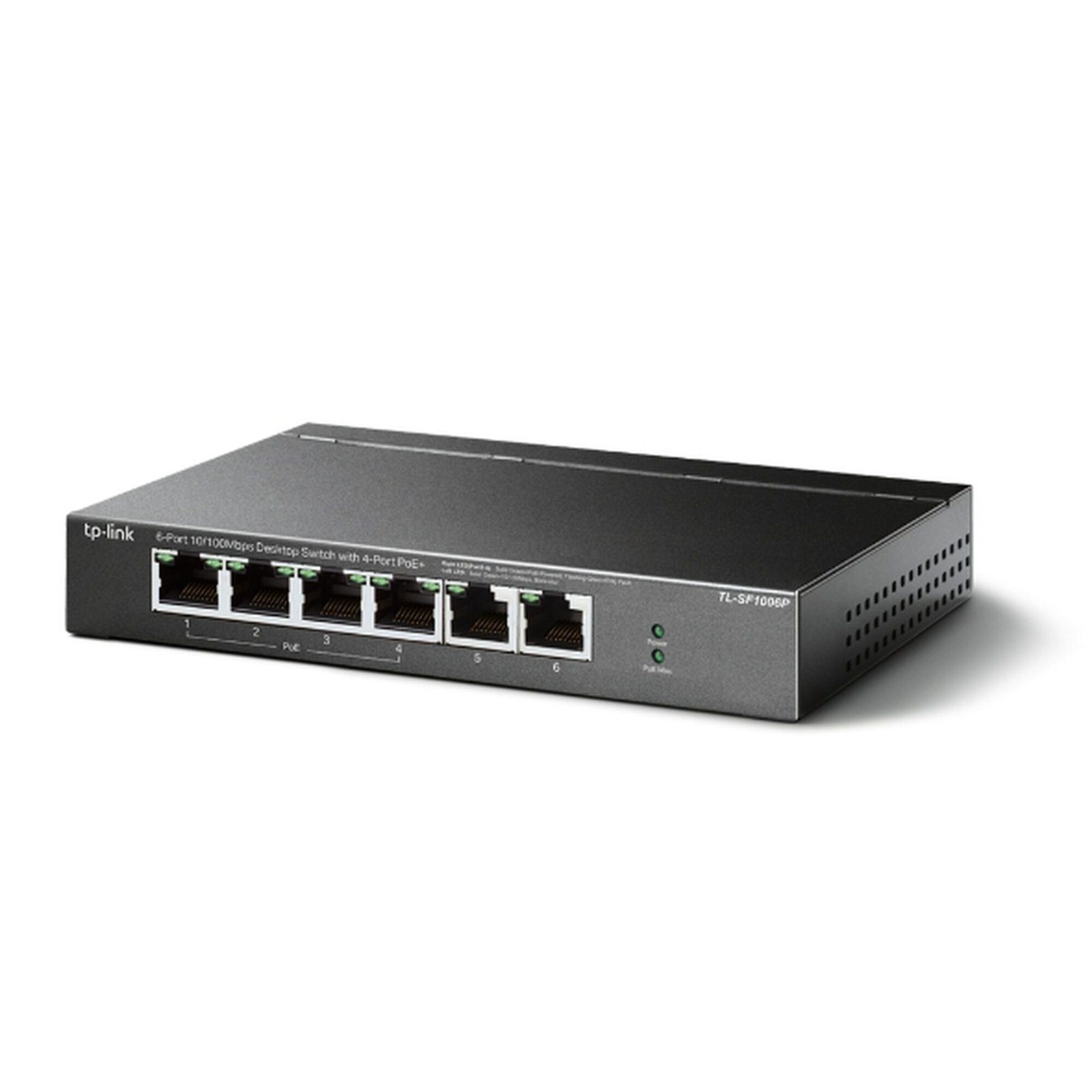 Switch PoE no Administrable de escritorio / 6 puertos 10/100 Mbps / 4 puertos PoE af/at / Presupuesto 67 W / Modo Extensor hasta 250 m / Calidad video prioritaria TLSF1006P - TP-LINK
