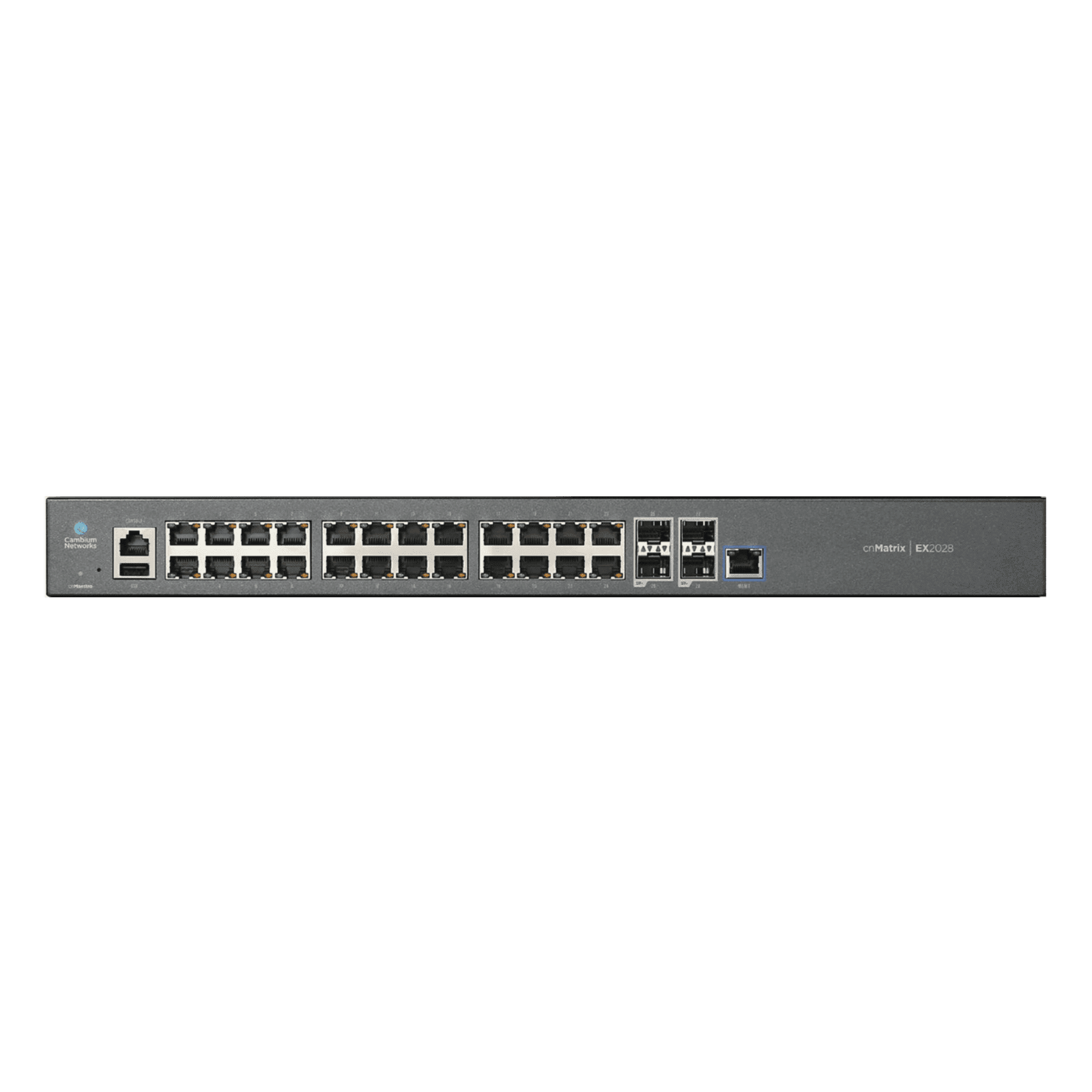 Switch cnMatrix EX2028 capa 3 de 28 puertos (24 Ethernet Gigabit, 4 SFP+) administración desde la Nube (MX-EX2028XXA-U) MX-EX2028XXA-U - CAMBIUM NETWORKS