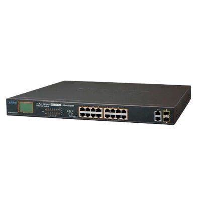Switch no administrable PoE+ Extended, Aislamiento VLAN de 16 puertos + 2 combo TP/SFP Gigabit y Pantalla FGSW-1822VHP - PLANET