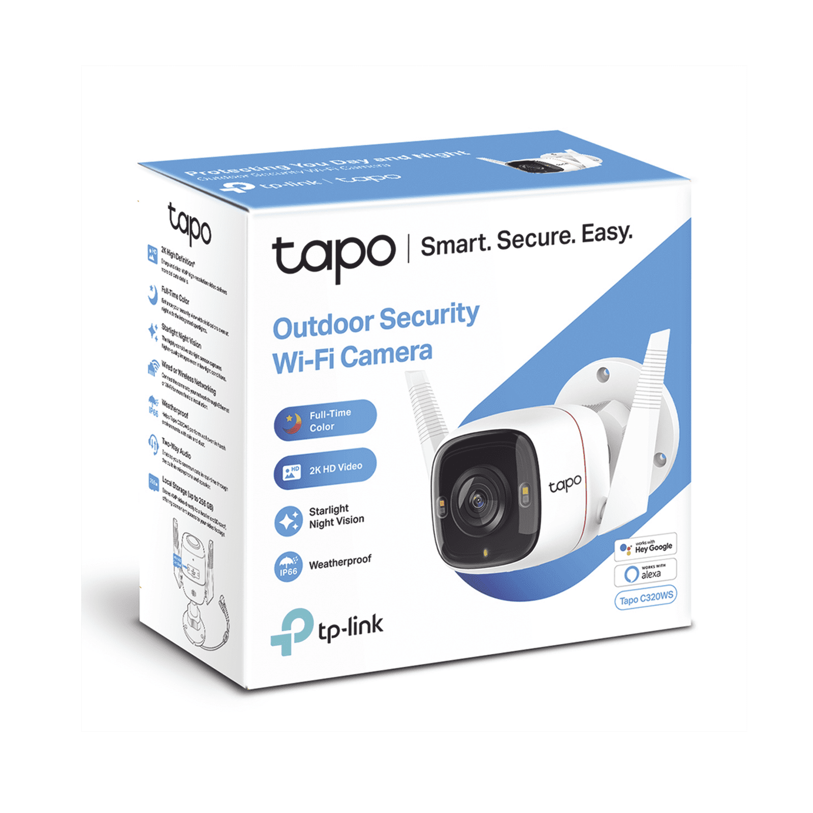 Cámara IP 4 Megapixel (2K) / Lente 3.18 mm / Wi-Fi / 30 mts IR / Exterior IP66 / Audio Bidireccional / Micro SD  hasta 256 GB / Compatible con Google y Alexa TAPO-C320WS - TP-LINK