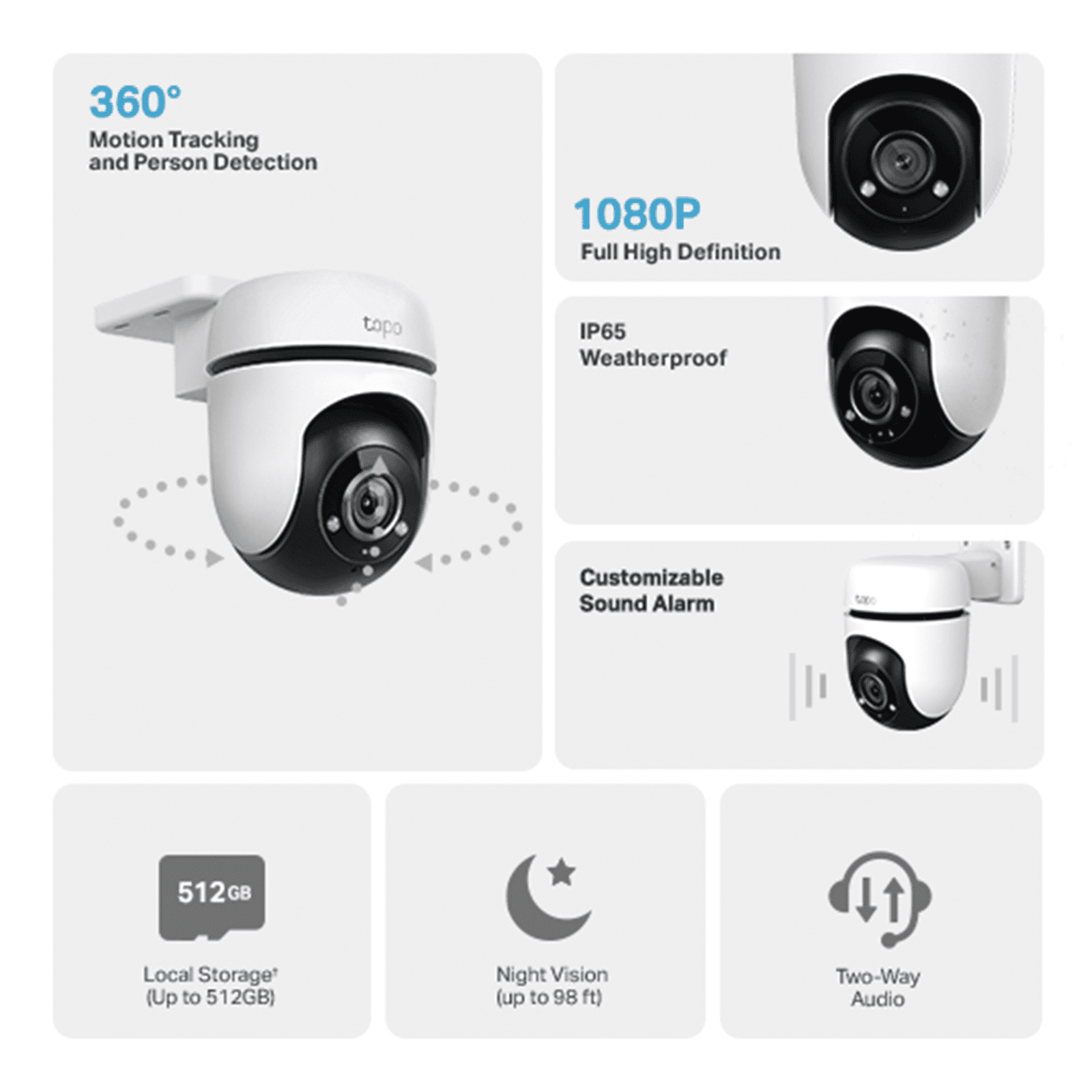 Cámara IP Wi-Fi 2 megapixel / Visión 360 / Audio doble vías / Visión Nocturna /  Notificación Push / Memoria Micro SD TAPO-C500 - TP-LINK