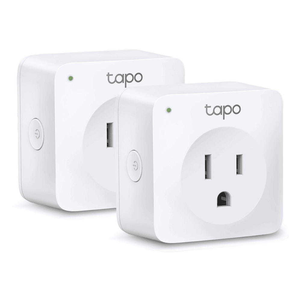 Mini tomacorriente inteligente Wi-Fi, 100 - 120V~, 50/60Hz, 15.0A, compatible con Amazon Alexa y Google Assistant, color blanco. TAPOP100-2P