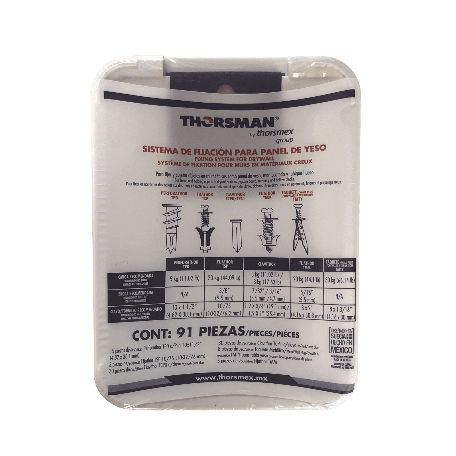 Kit para Sistemas de Fijación en Yeso, Muros Falsos, Tabique hueco, Uso en interiores (91 piezas) TH-KIT-FY - THORSMAN