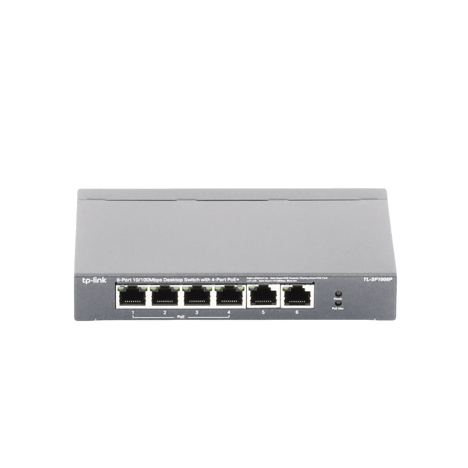 Switch PoE no Administrable de escritorio / 6 puertos 10/100 Mbps / 4 puertos PoE af/at / Presupuesto 67 W / Modo Extensor hasta 250 m / Calidad video prioritaria TLSF1006P - TP-LINK