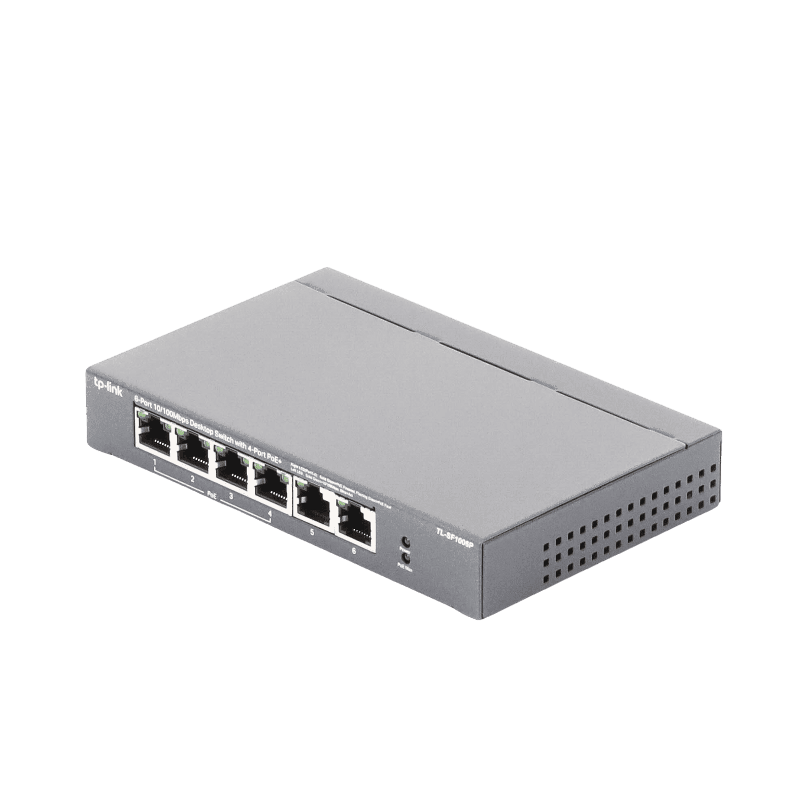Switch PoE no Administrable de escritorio / 6 puertos 10/100 Mbps / 4 puertos PoE af/at / Presupuesto 67 W / Modo Extensor hasta 250 m / Calidad video prioritaria TLSF1006P - TP-LINK