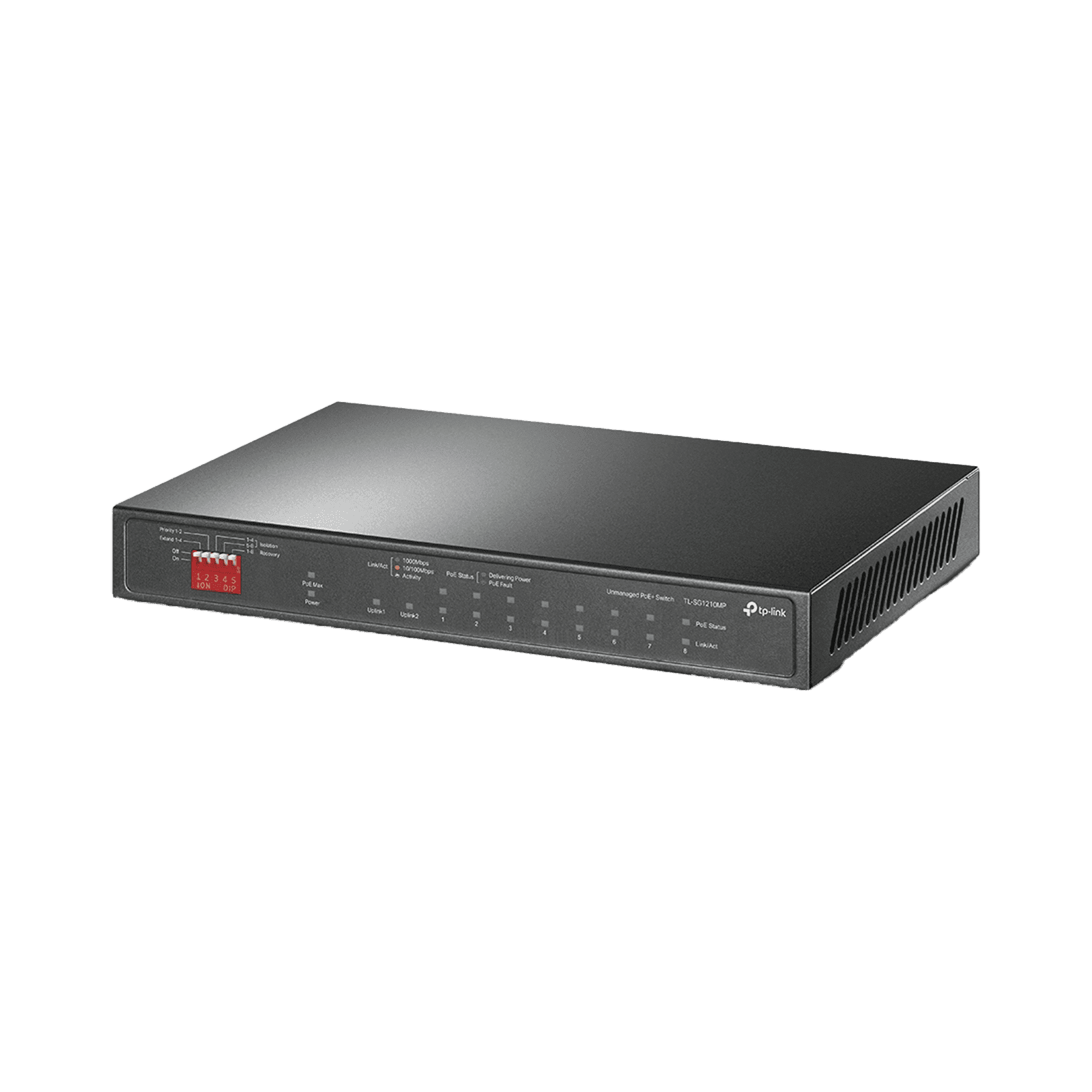 Switch PoE+ No Administrable De Escritorio 10 Puertos / 8 puertos 10/100/1000 Mbps PoE af/at Inteligiente / Presupuesto 123 W / Modo Extendido hasta 250 metros TLSG1210MP - TP-LINK