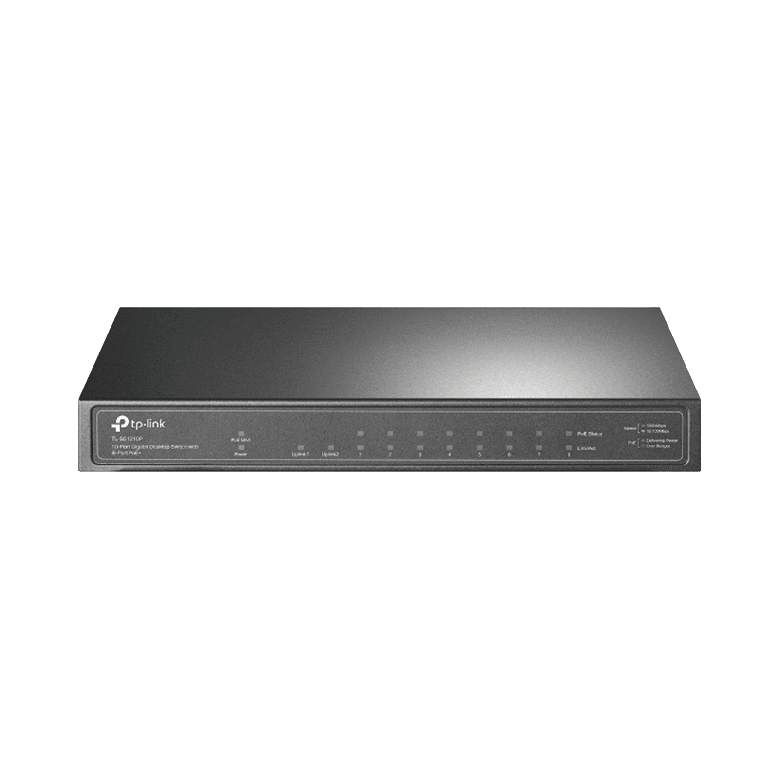 Switch de escritorio PoE+, no Administrable 8 puertos 10/100/1000 Mbps + 1 puertos 10/100/1000 Mbps (Uplink) + 1 puerto SFP, 63W TL-SG1210P - TP-LINK