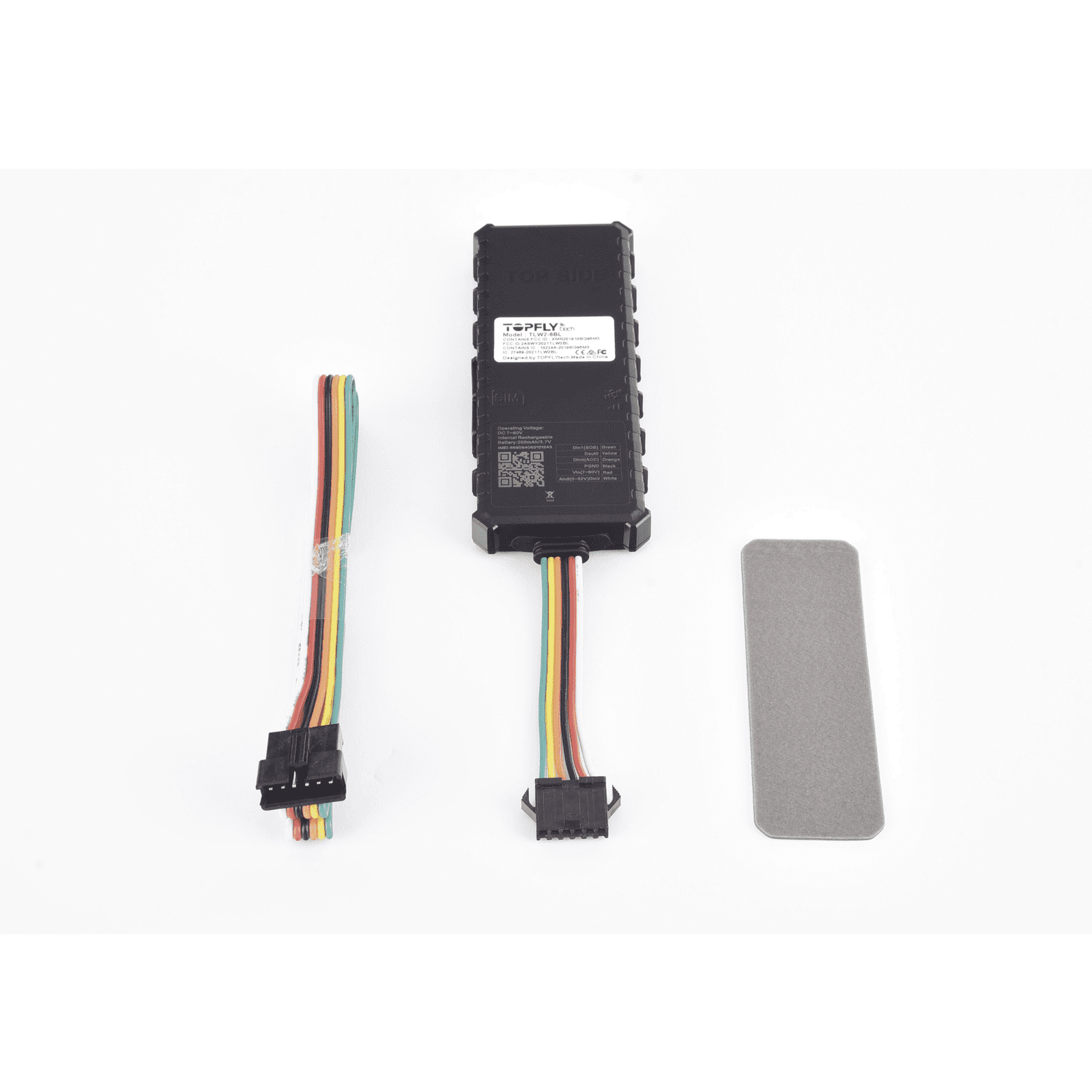 Dispositivo de localización para vehículos / Conectividad 4G LTE y BLE 5.0 / Diferentes tipos de notificaciones / Corte y restablecimiento de energía / Función SOS / (2) DIN / (1) DOUT / (1) AIN TLW2-6BL - TopFlyTech