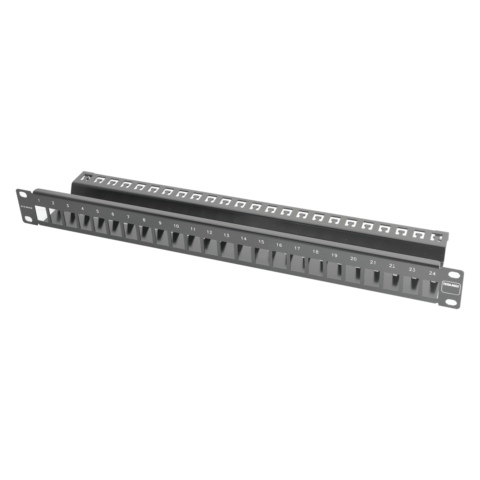 Patch Panel TERA-MAX Blindado de 24 Puertos, Modular (vacío), Plano, Color Negro, 1UR TM-PNLZ-24-01 - SIEMON
