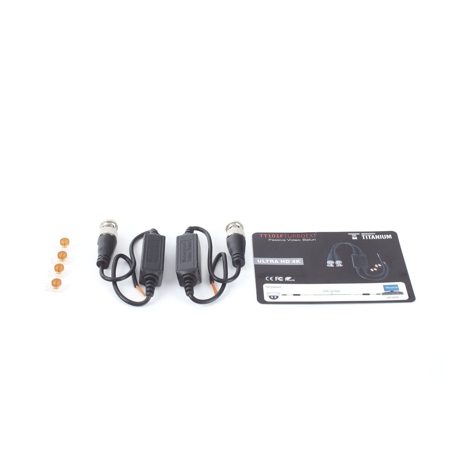 Kit de Transceptores (Baluns) para EXTERIOR TurboHD Hasta 4K HD-TVI / HD-CVI / AHD / CVBS / COAXITRON / AUDIO POR COAXITRON  / Menu OSD / CONECTORES 100% COBRE / Con Cable RF Blindado. Distancia de hasta 200 m en 4K. Calidad PREMIUM TT-101-F-TURBO-EXT - EPCOM TITANIUM