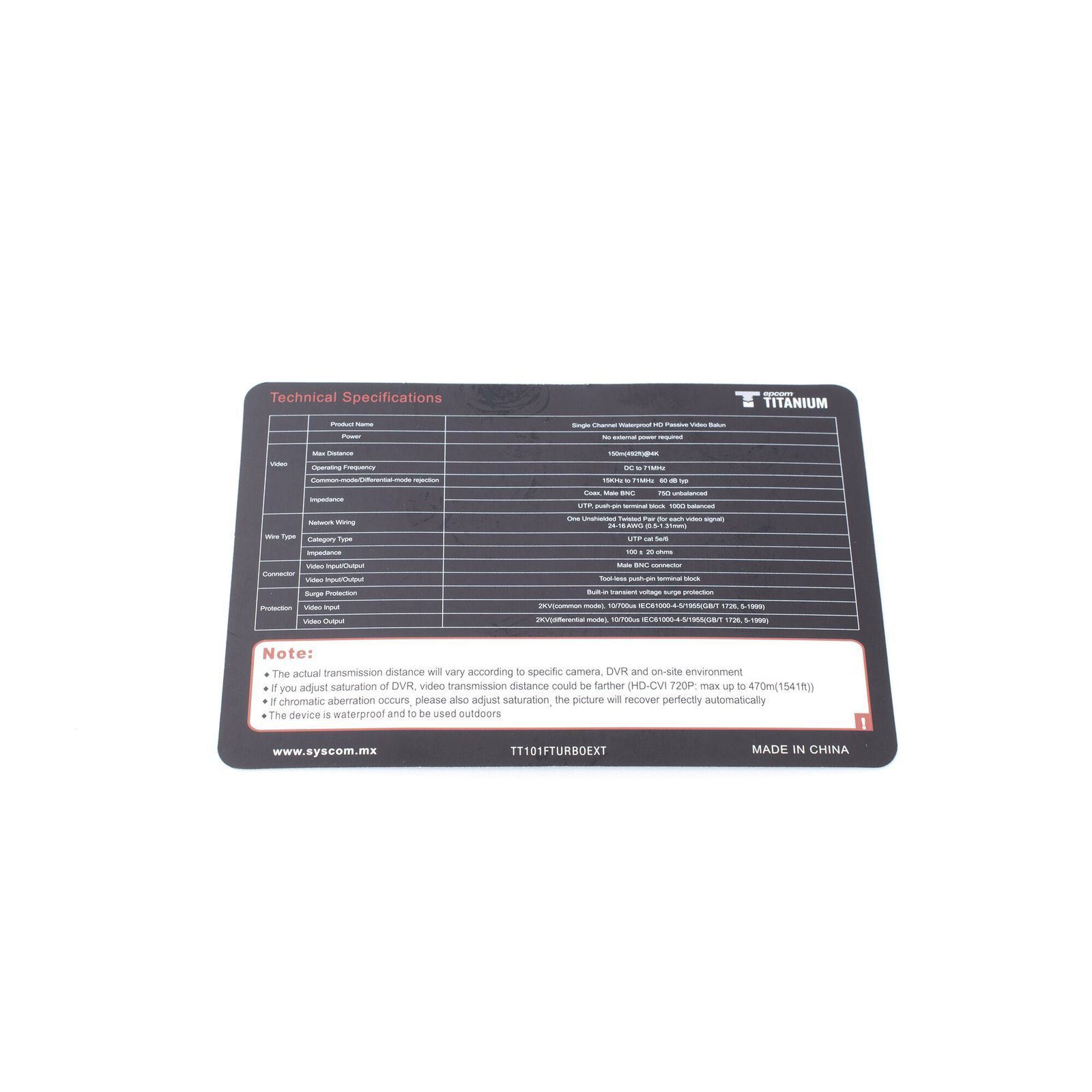 Kit de Transceptores (Baluns) para EXTERIOR TurboHD Hasta 4K HD-TVI / HD-CVI / AHD / CVBS / COAXITRON / AUDIO POR COAXITRON  / Menu OSD / CONECTORES 100% COBRE / Con Cable RF Blindado. Distancia de hasta 200 m en 4K. Calidad PREMIUM TT-101-F-TURBO-EXT - EPCOM TITANIUM