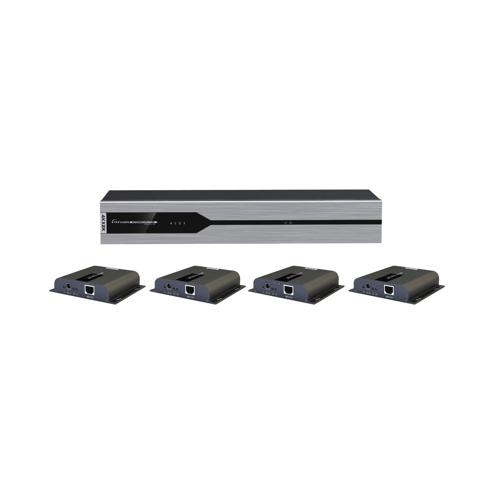 Kit Divisor y Extensor HDMI (Extender Splitter)  / Divide 1 Fuente HDMI a 4 Pantallas / Extiende la señal HDMI hasta 120 m / Resolución 4Kx2K @ 30 Hz / Cat 6/6a / Uso 24/7 / Longitud del cable autoajustable / Alimente solo el Tx (PoC). TT3144KHDBITT - EPCOM TITANIUM