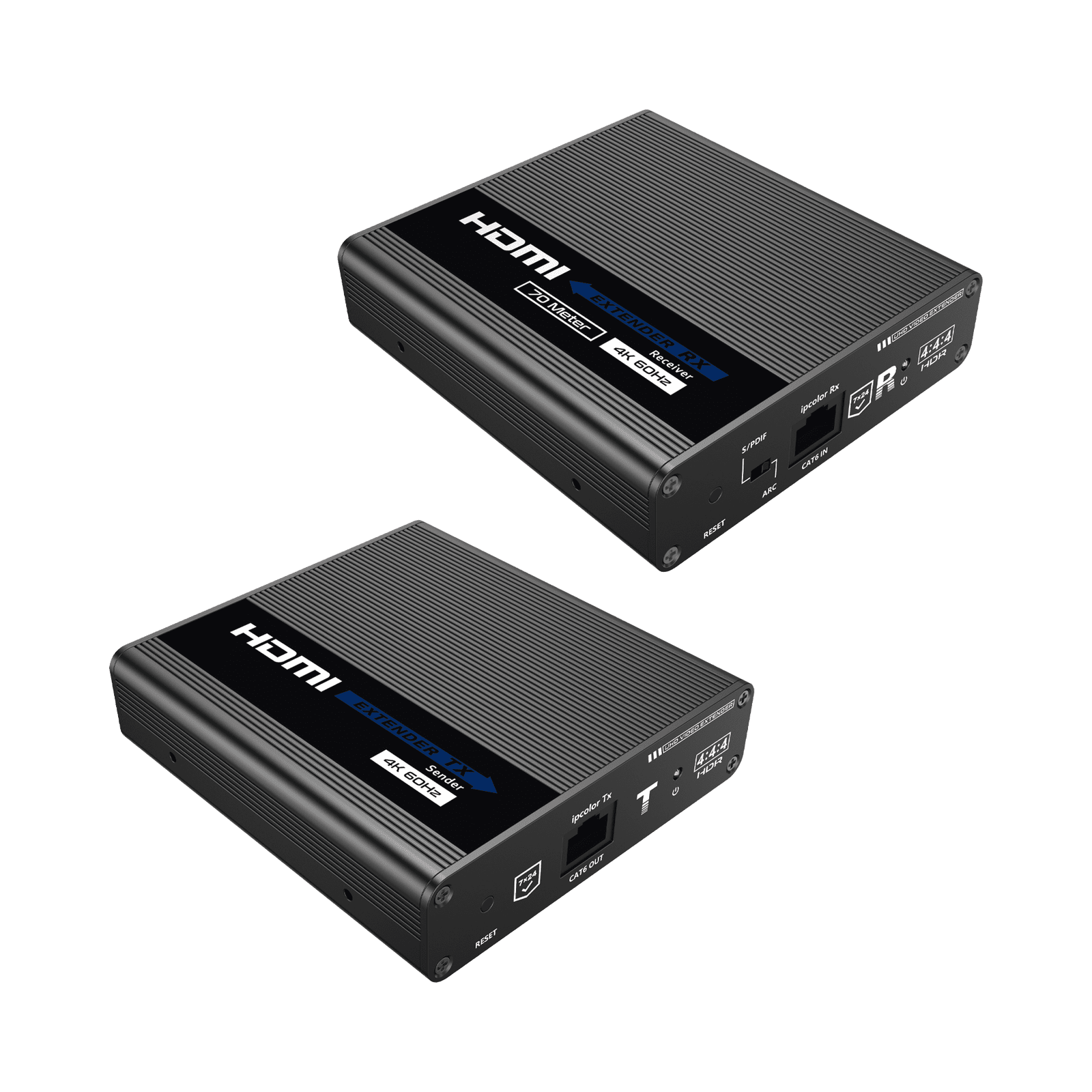 Kit Extensor HDMI hasta 700 metros con Conexión en Cascada / 4K @ 60 Hz/ 70 metros PTP con Cat 6, 6a y 7 / IPCOLOR / CERO LATENCIA / SIN COMPRIMIR / Salida Loop / IR bidireccional / Puerto S/PDIF / Soporta ARC / Soporta 10 TT-676-Rx. TT-676 - EPCOM TITANIUM