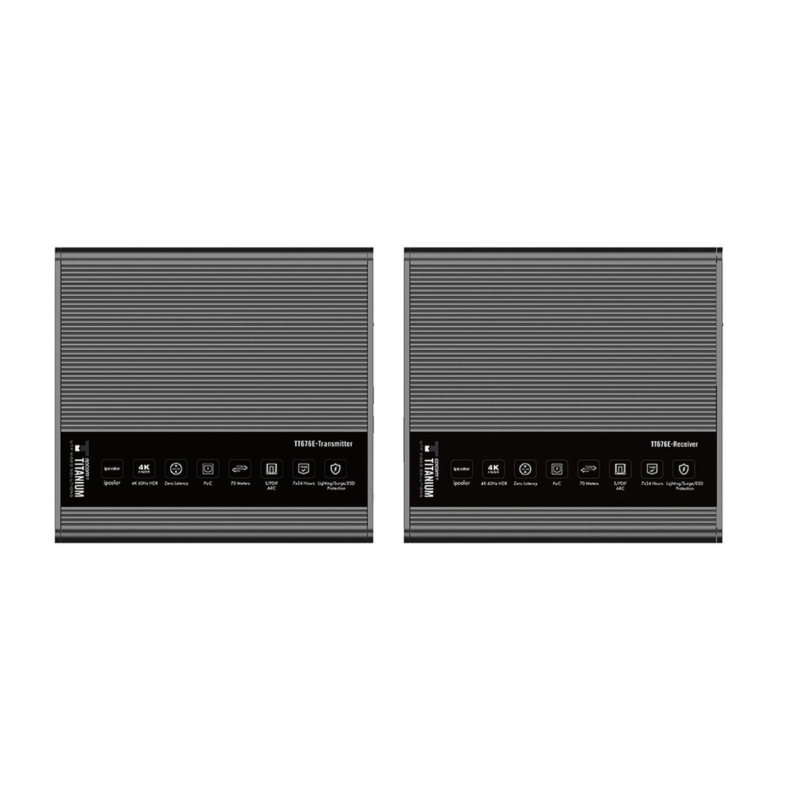 Kit Extensor HDMI para distancias de 70 metros / Resolución 4K x 2K@ 60 Hz/ Cat 6, 6a y 7 / IPCOLOR / CERO LATENCIA / SIN COMPRIMIR / Uso 24/7 / Puerto S/PDIF / Soporta ARC / Salida Loop / Alimente solo el Tx (PoC) / Control IR TT-676E - EPCOM TITANIUM
