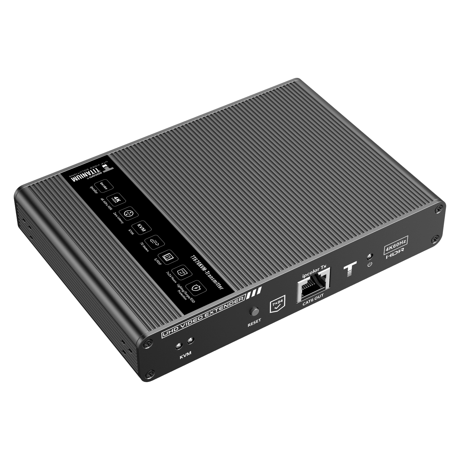 Kit extensor KVM (HDMI y USB) hasta 70 metros / Resolución 4K @ 60 Hz/ Cat 6, 6a y 7 / IPCOLOR / CERO LATENCIA / HDR10 / Salida Loop / Puerto S/PDIF / Uso 24/7 / Transmite el Video y Controla tu DVR vía USB a distancia. TT676KVM - EPCOM TITANIUM