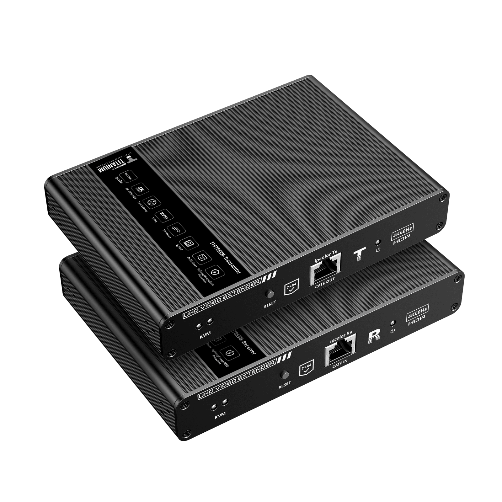 Kit extensor KVM (HDMI y USB) hasta 70 metros / Resolución 4K @ 60 Hz/ Cat 6, 6a y 7 / IPCOLOR / CERO LATENCIA / HDR10 / Salida Loop / Puerto S/PDIF / Uso 24/7 / Transmite el Video y Controla tu DVR vía USB a distancia. TT676KVM - EPCOM TITANIUM