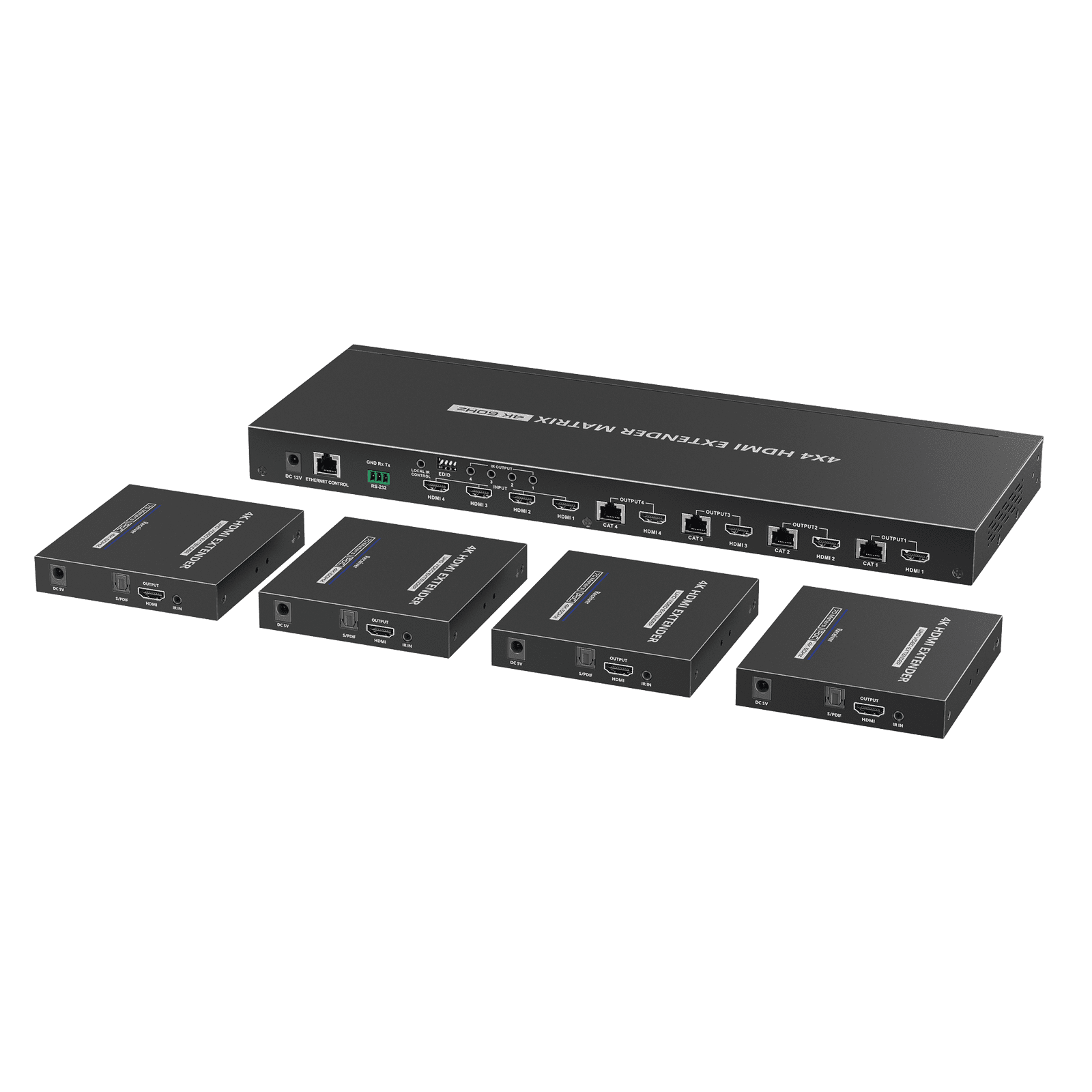 MATRICIAL Y EXTENSOR DE VIDEO HDMI 4 x 4 / 4 Entradas HDMI / 4 Salidas HDMI Loop / 4 Salidas RJ45 para Extender la señal 40 metros por salida  /4K / Conmutación por RS232, Control Remoto o Ethernet. TT844 - EPCOM TITANIUM