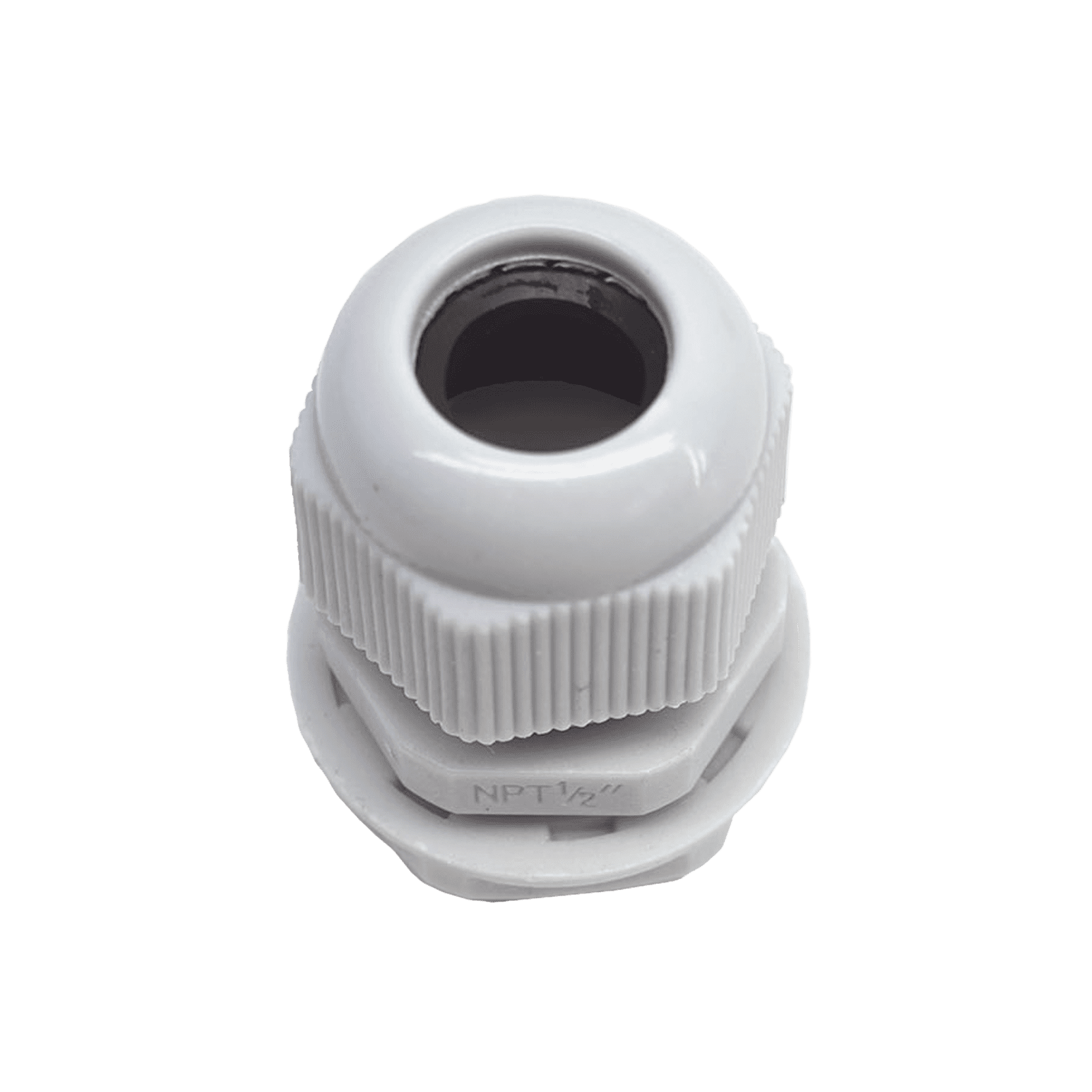 Conector Plástico Blanco Tipo Glándula para Rosca NPT 1/2″ TXG-PG-12N - TXPRO