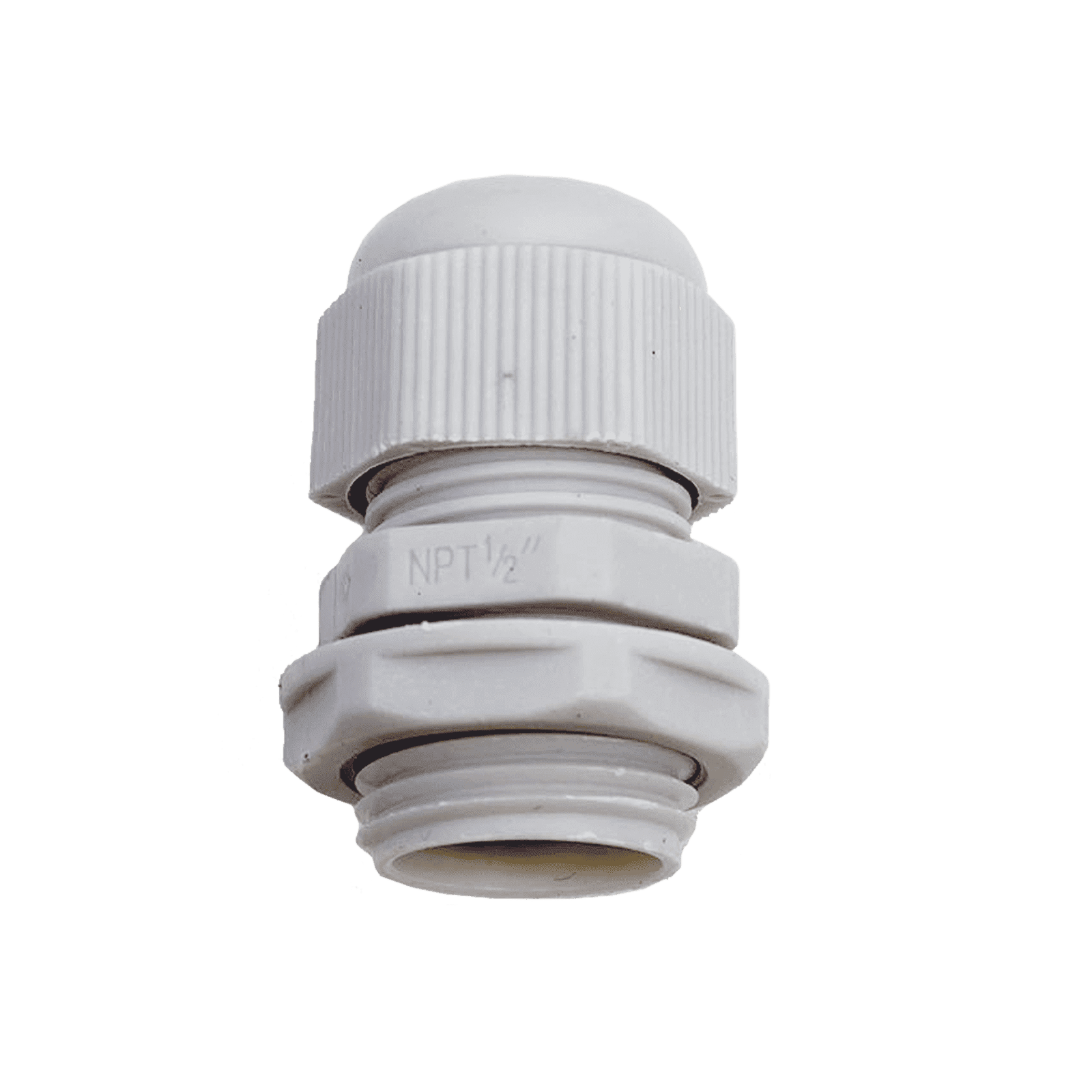 Conector Plástico Blanco Tipo Glándula para Rosca NPT 1/2″ TXG-PG-12N - TXPRO