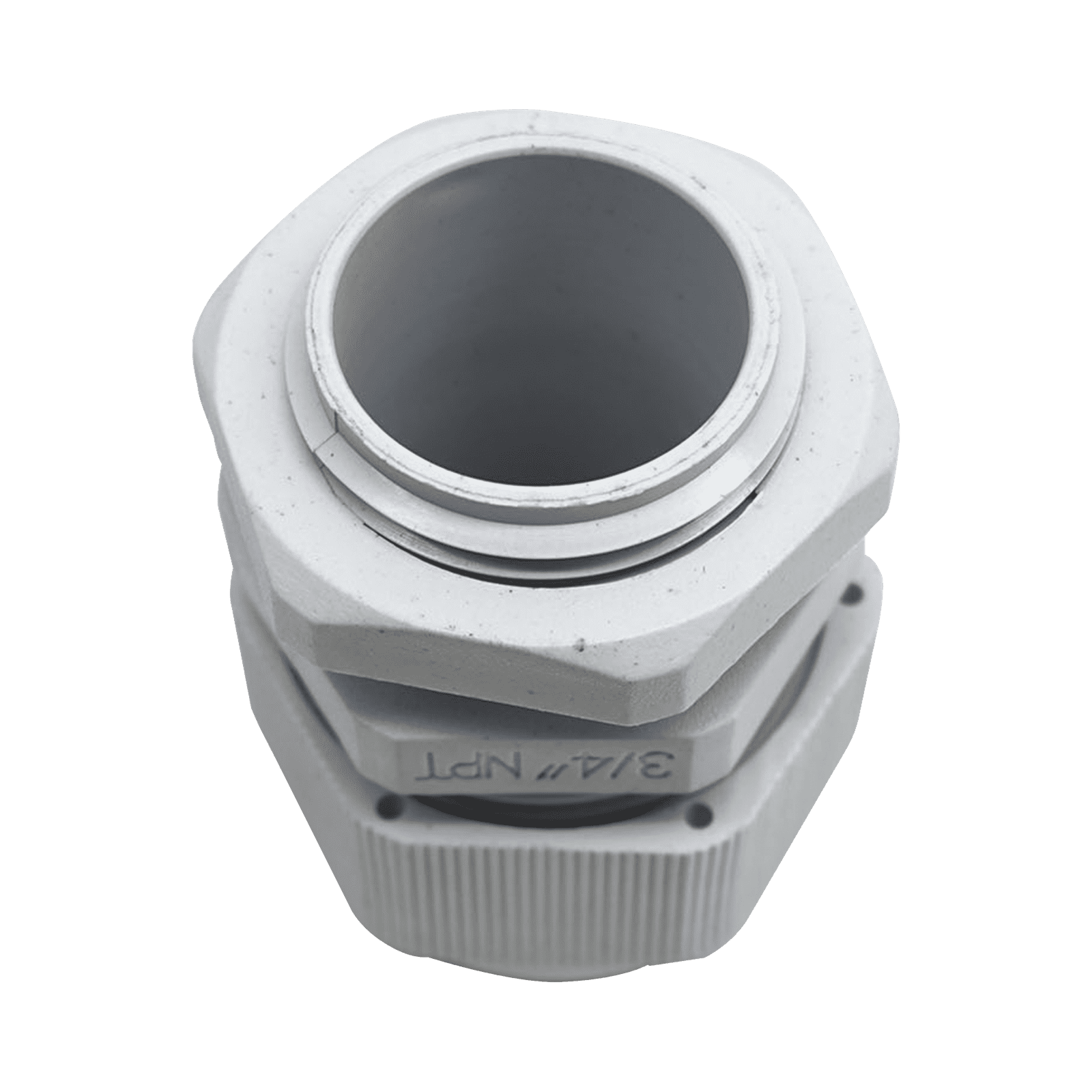 Conector Plástico Blanco Tipo Glándula para Rosca NPT 3/4″ TXG-PG-34N - TXPRO