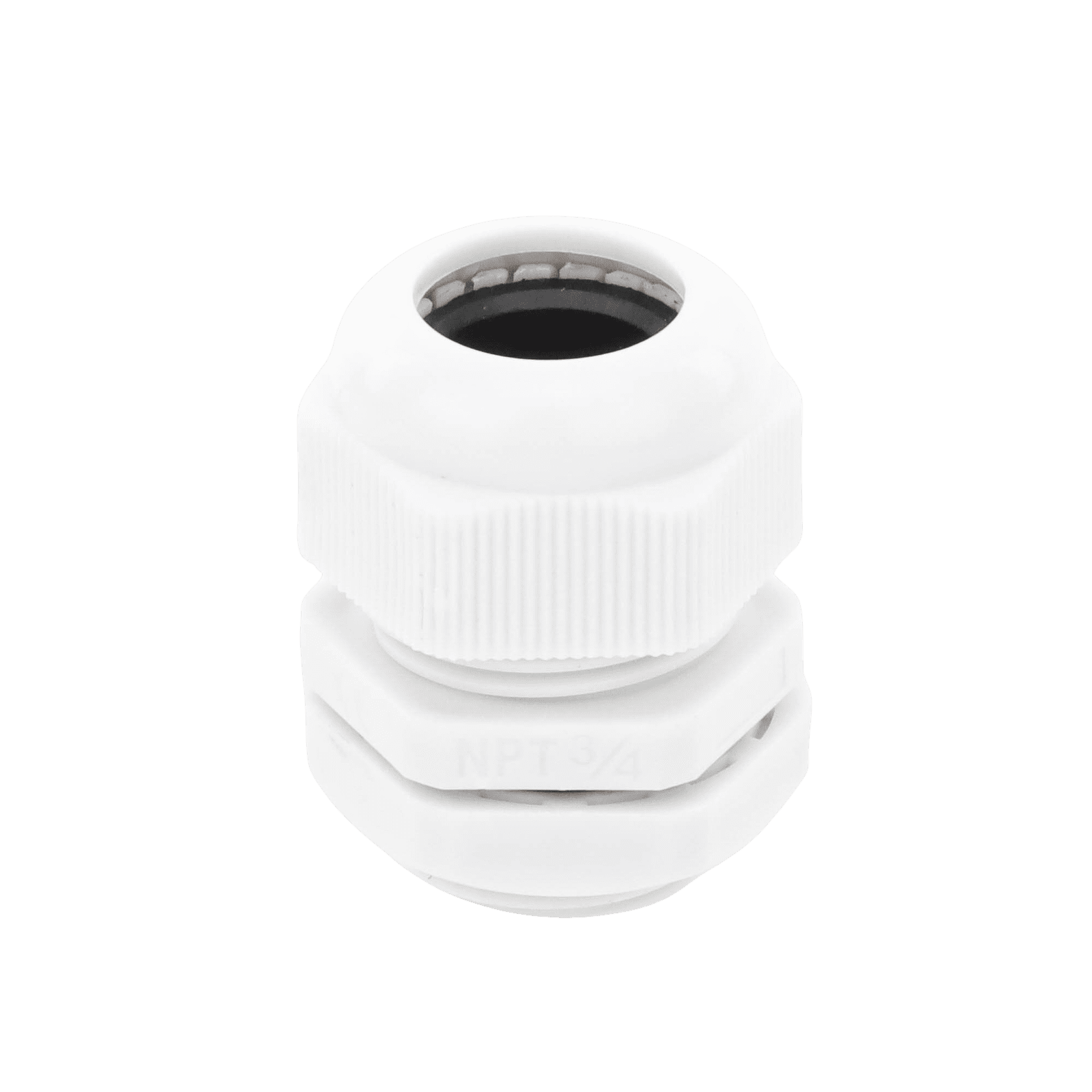 Conector Plástico Blanco Tipo Glándula para Rosca NPT 3/4″ TXG-PG-34N - TXPRO