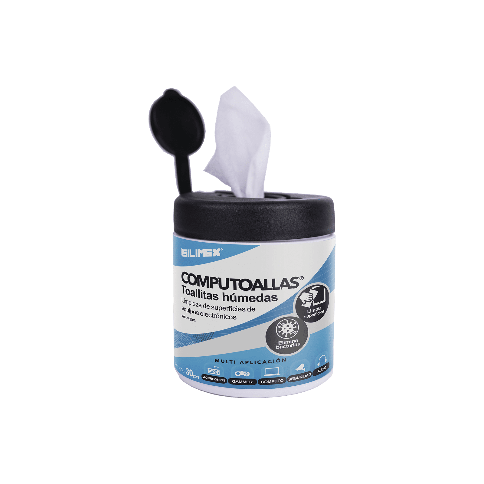 Toallas húmedas antibacteriales, para limpieza de gabinetes, equipos de cómputo, audio, vídeo y telefonía, 30 piezas COMPUTOALLAS - SILIMEX