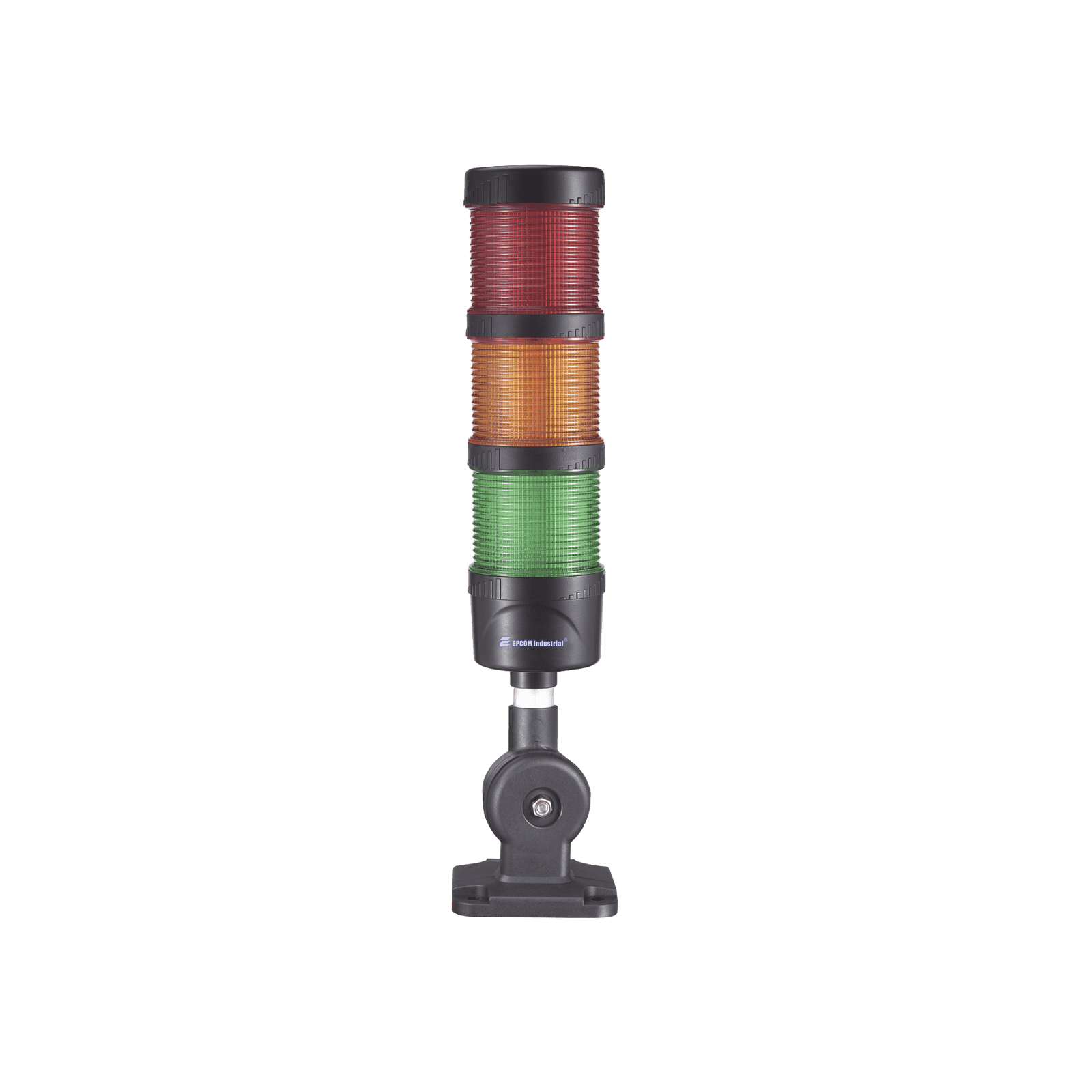 Torre LED Indicadora de estado de 3 niveles color Rojo, Ámbar y Verde, con Buzzer integrado a 85 dB,  a 110-240 VCA con Montaje incluido de 60 mm de diámetro EI-3-RAG-110240 - EPCOM INDUSTRIAL SIGNALING