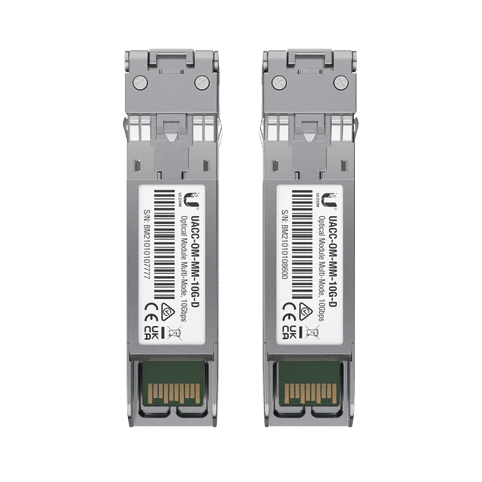 UFiber Módulo SFP+ 10G, transceptor MiniGibic MultiModo 10 Gbps, distancia 300m, conectores LC, paquete de 2 piezas UACC-OM-MM-10G-D-2 - UBIQUITI INC.