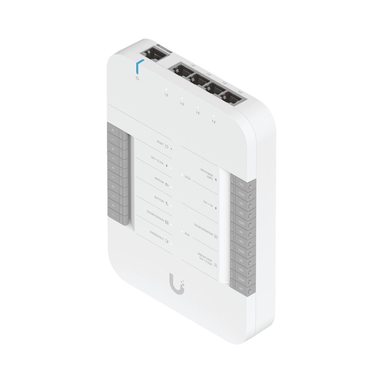 UniFi Access Hub Door, puede conectar 2 lectores y 2 cámaras (no incluidos) para controlar solo una puerta / 2 terminales AUX y 4 entradas adicionales (sensores y botones) POE 802.3bt no incluido UA-HUB-DOOR - UBIQUITI INC.