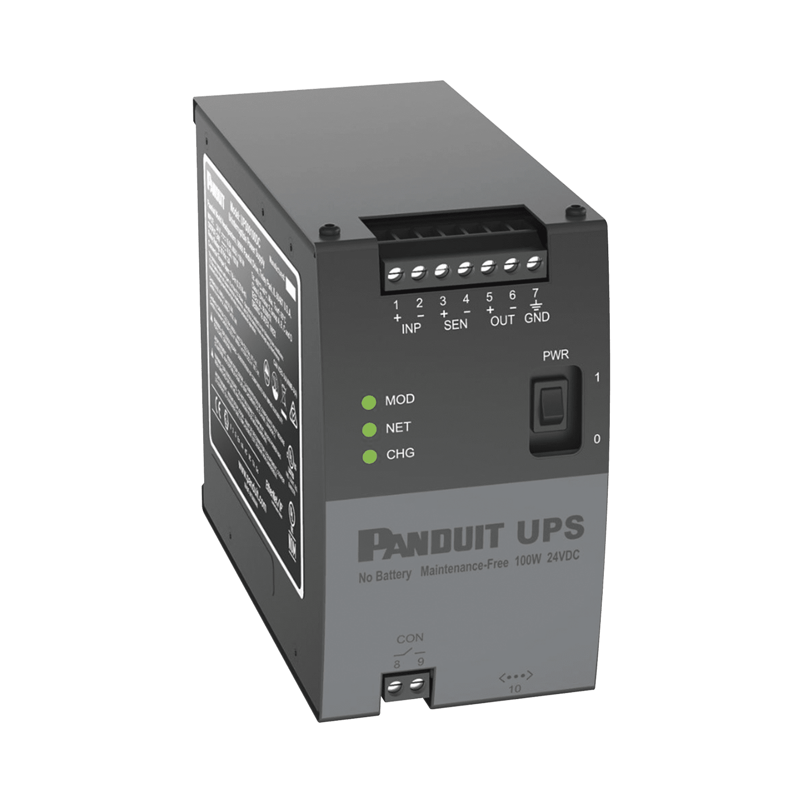 UPS Industrial de 100 Watts, 24 Vcd de Entrada, Instalación en Riel DIN Estándar de 35mm, Temperatura de operación de -40 a 60 ºC UPS00100DC - PANDUIT