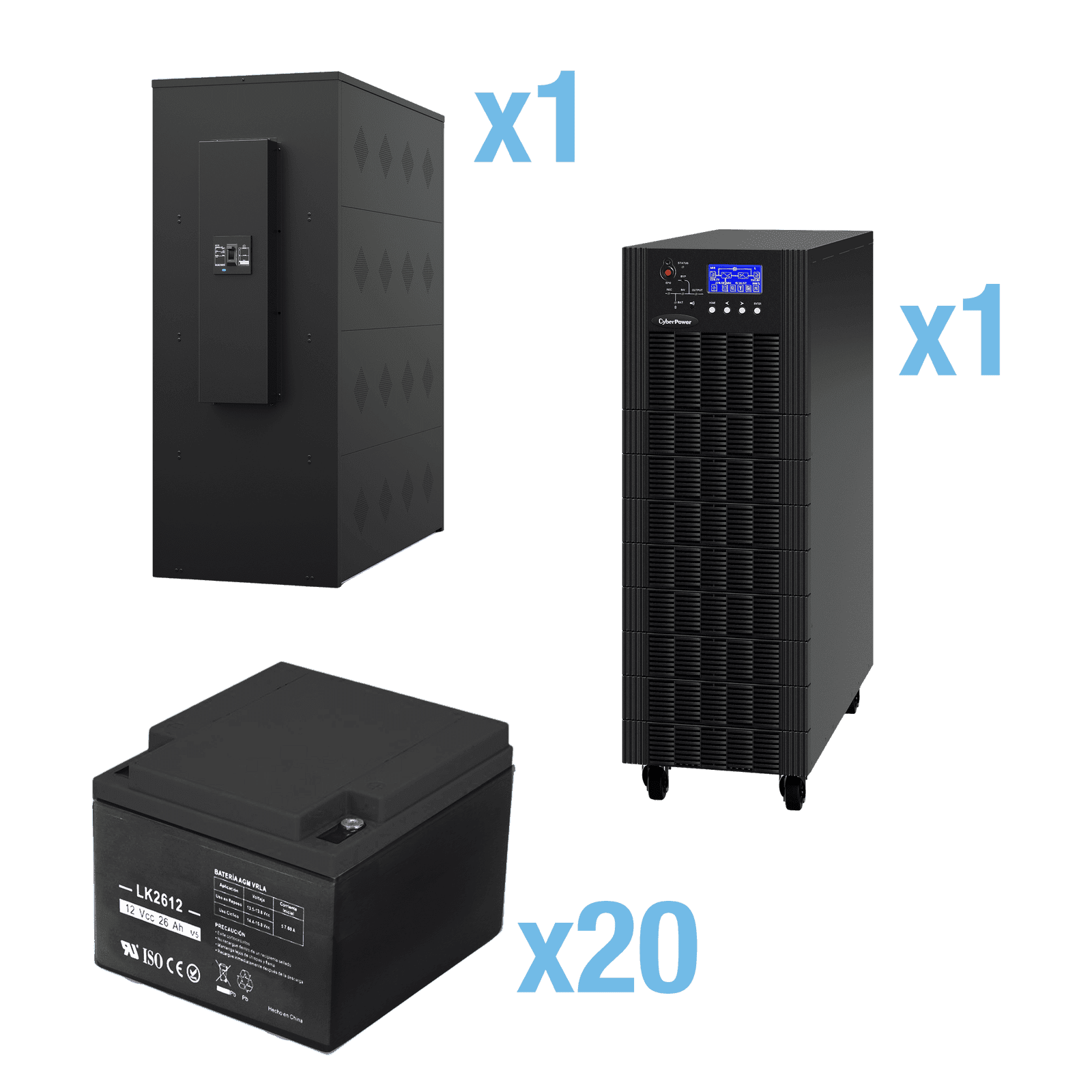 UPS Trifásico de 20 kVA/18 kW, Topología Online Doble Conversión, Voltaje de 208/220 Vca de L-L, Respaldo de 5 Minutos al 100% de Carga, Incluye Módulo y Banco de Baterías HSTP3T20K100P-5MIN - CyberPower