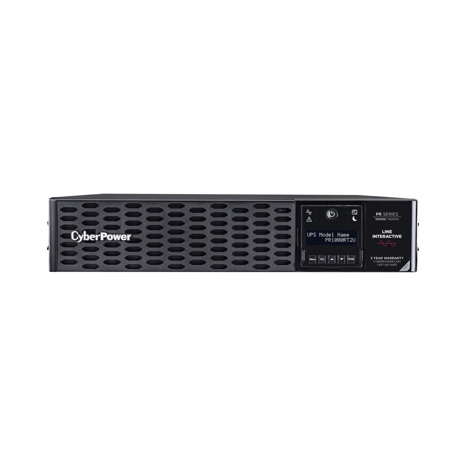 UPS de 1000 VA /1000 W, Topología Línea Interactiva, Entrada 120 Vca NEMA 5-15P, Onda Senoidal Pura, Torre o Rack 2 UR, Con 8 Tomas NEMA 5-15R PR1000RT2U - CyberPower