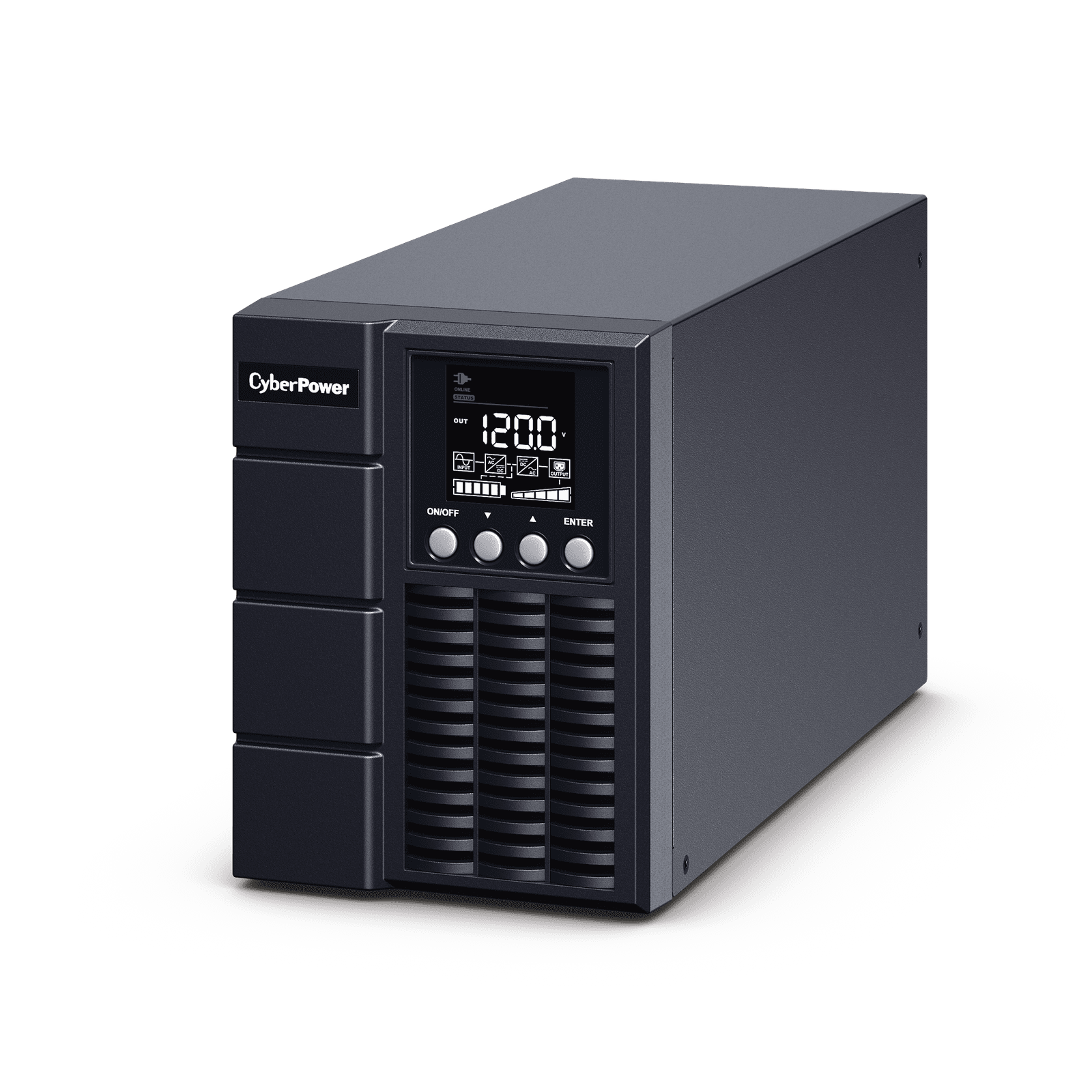 UPS de 1000 VA/900 W, Online Doble Conversión, Entrada 120 Vca NEMA 5-15P, Onda Senoidal Pura, Tipo Torre, Con 4 Tomas NEMA 5-15R OLS1000A - CyberPower