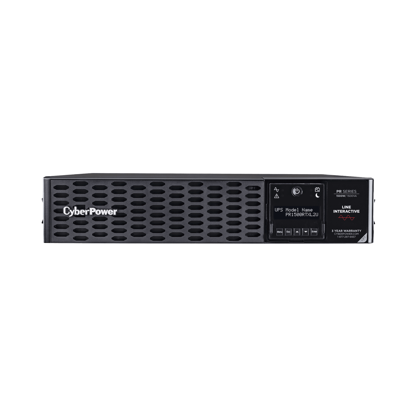 UPS de 1500 VA/1500 W, Topología Línea Interactiva, Entrada 120 Vca NEMA 5-15P, Onda Senoidal Pura, Torre o Rack 2 UR, Con 8 Tomas NEMA 5-15R PR1500RTXL2U - CyberPower
