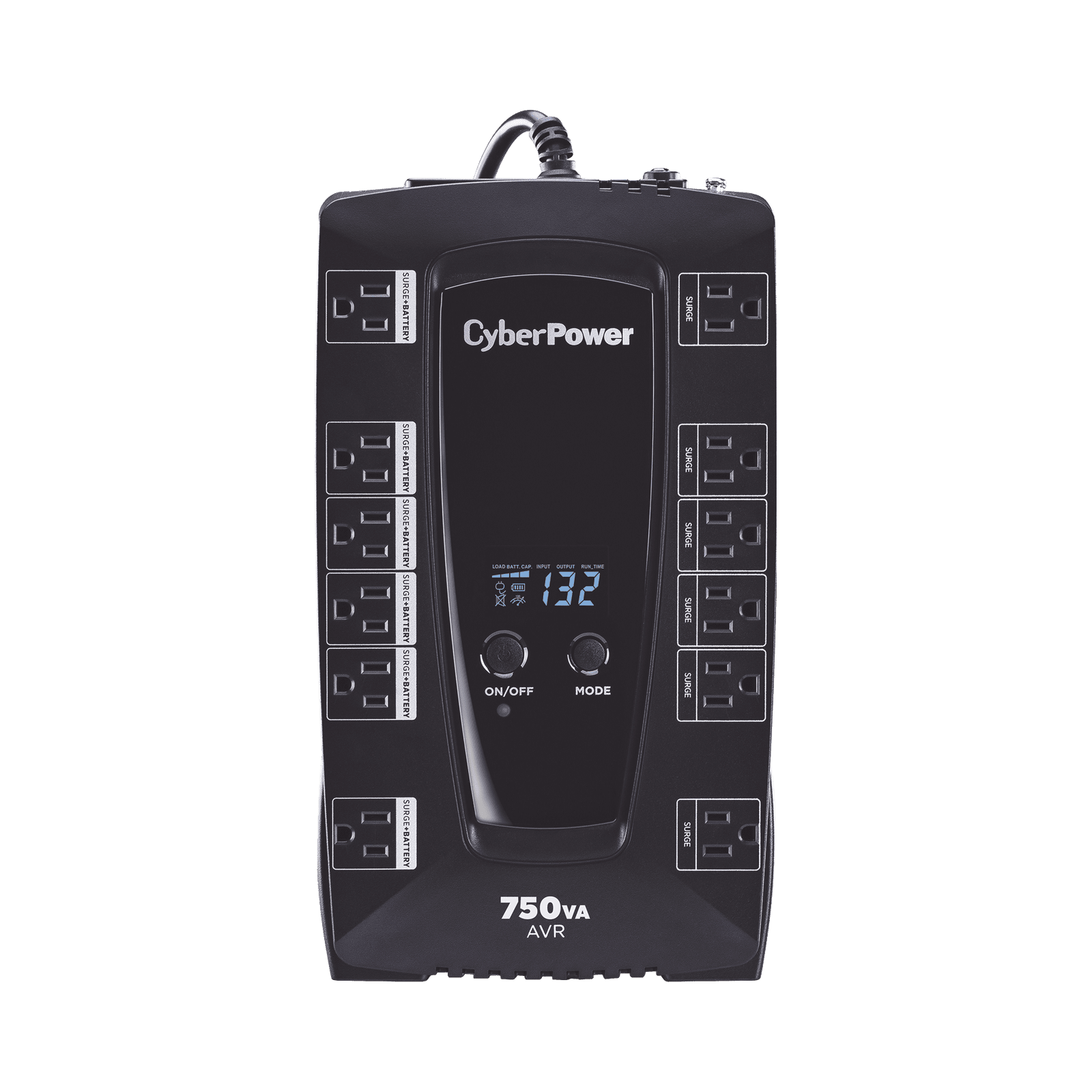 UPS de 750 VA/450 W, Topología Línea Interactiva, Entrada 120 Vca NEMA 5-15P, Tipo Gabinete Compacto, Con 12 Tomas NEMA 5-15R AVRG750LCD - CyberPower