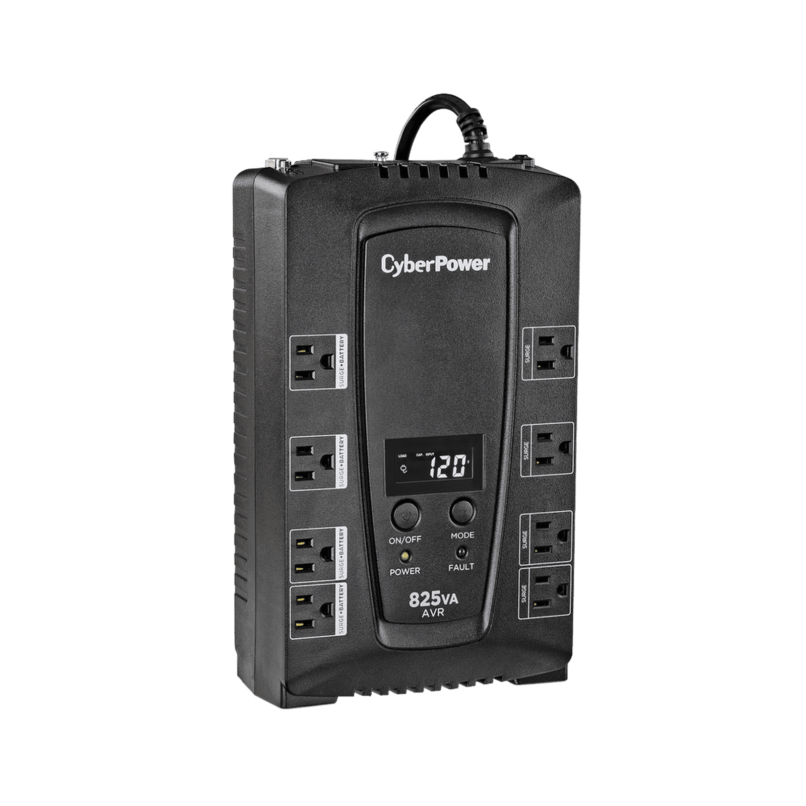 UPS de 825 VA/450 W, Topología Línea Interactiva, Entrada 120 Vca NEMA 5-15P, Tipo Gabinete Compacto, Con 8 Tomas NEMA 5-15R CP825AVRLCDA - CyberPower