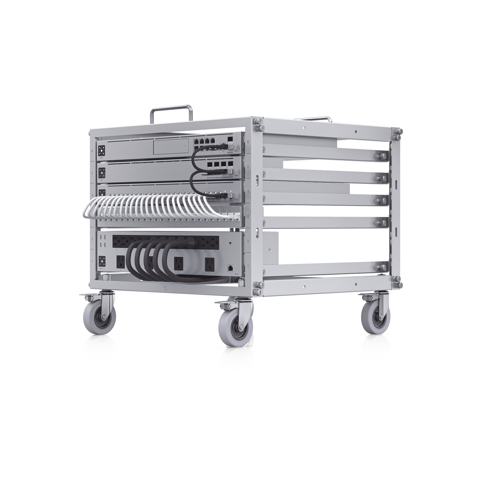 UniFi Rack Móvil de 6 Unidades, incluye 1 patchpanel de 24 puertos Gigabit, no requiere herramientas para armarse, incluye ruedas. U-RACK-6U-TL - UBIQUITI INC.