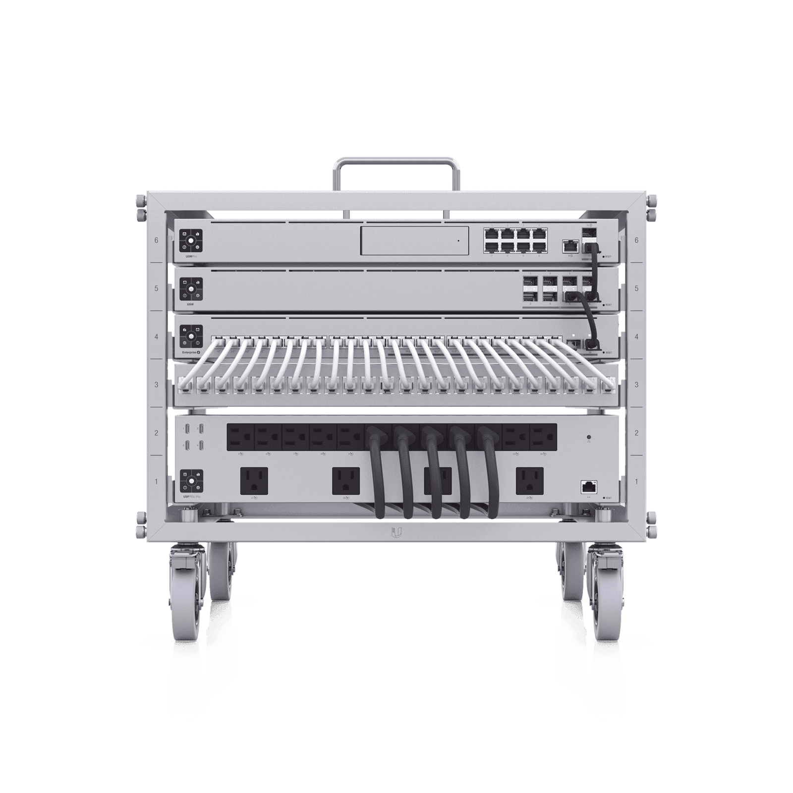 UniFi Rack Móvil de 6 Unidades, incluye 1 patchpanel de 24 puertos Gigabit, no requiere herramientas para armarse, incluye ruedas. U-RACK-6U-TL - UBIQUITI INC.