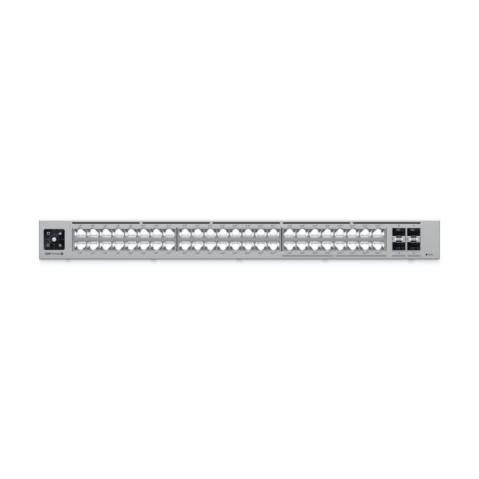 UniFi Switch Pro Max 48 POE, con funciones capa 3, 48 puertos (16 puertos 2.5 GbE (8 POE++ y 8 POE+) y 32 puertos 1 GbE (24 POE+ y 8 POE++)), 2 puertos SFP+ 10G, POE++ 720W, pantalla informativa USW-PRO-MAX-48-POE - UBIQUITI INC.