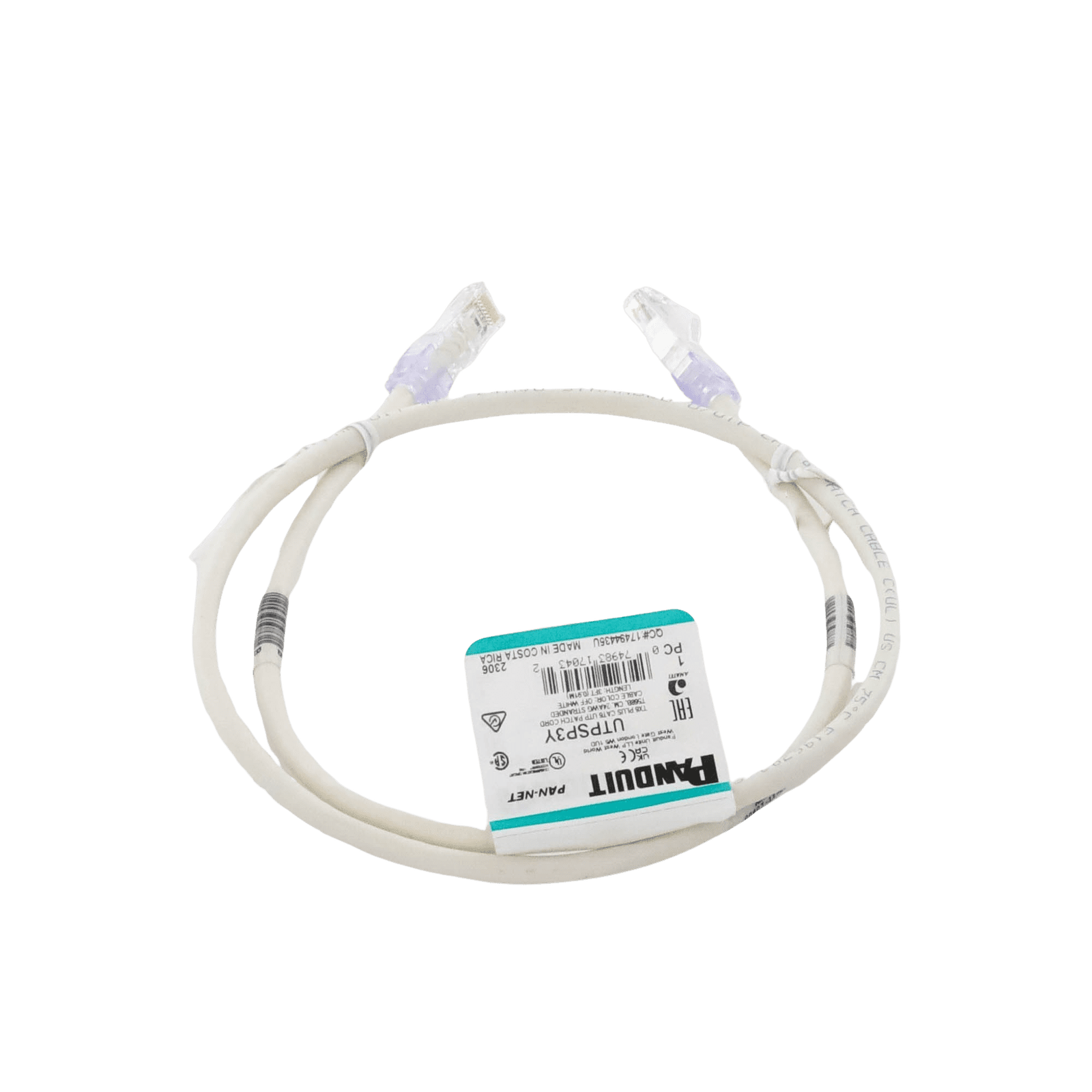 Cable de Parcheo TX6, UTP Cat6, 24 AWG, CM, Color Blanco Mate, 3ft UTPSP3Y - PANDUIT