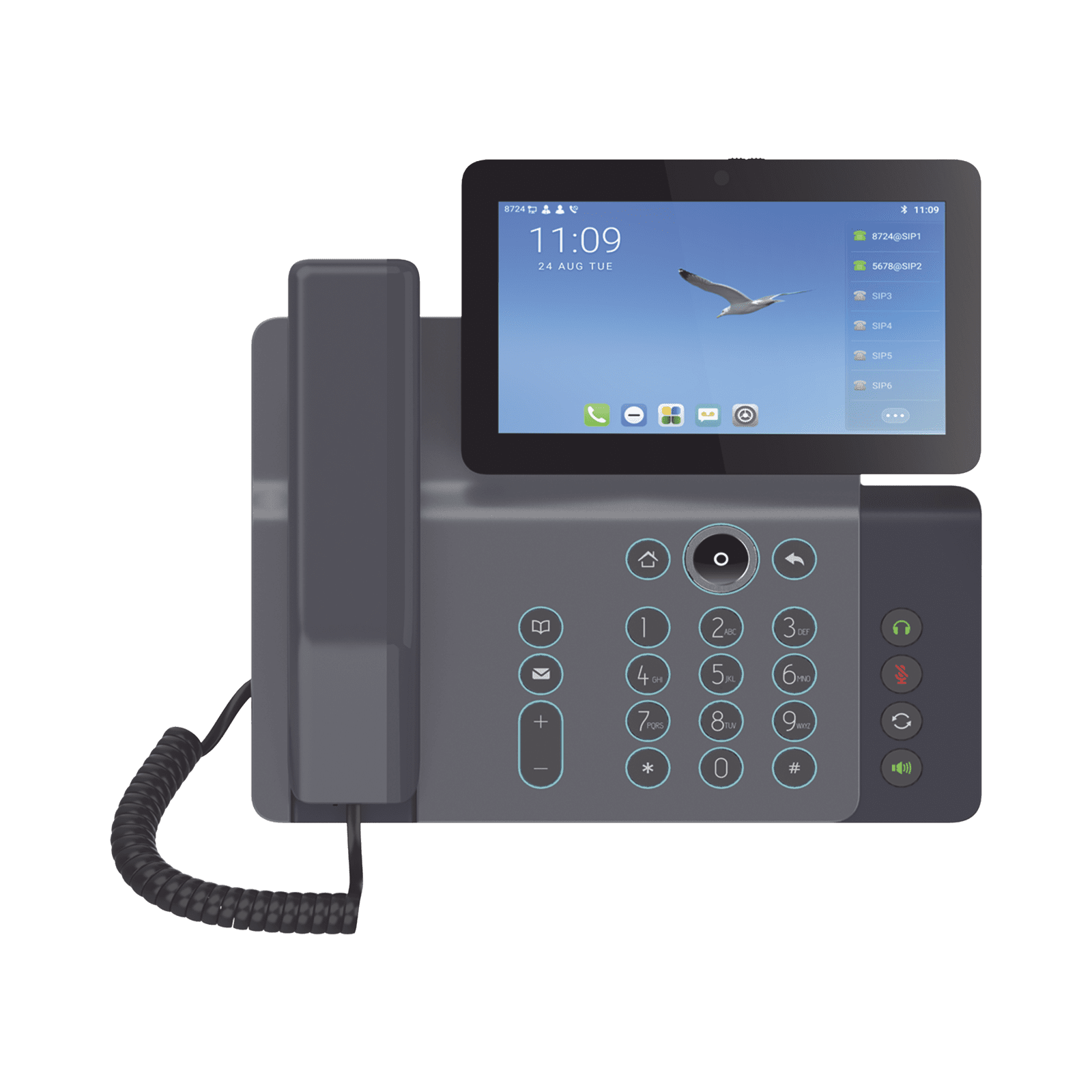 Videoteléfono IP inteligente Insignia, Android 9.0, 20 líneas SIP, pantalla a color 7″ ajustable, Teclado de iluminación configurable, PoE, conferencia local de 10 vías. V67 - FANVIL