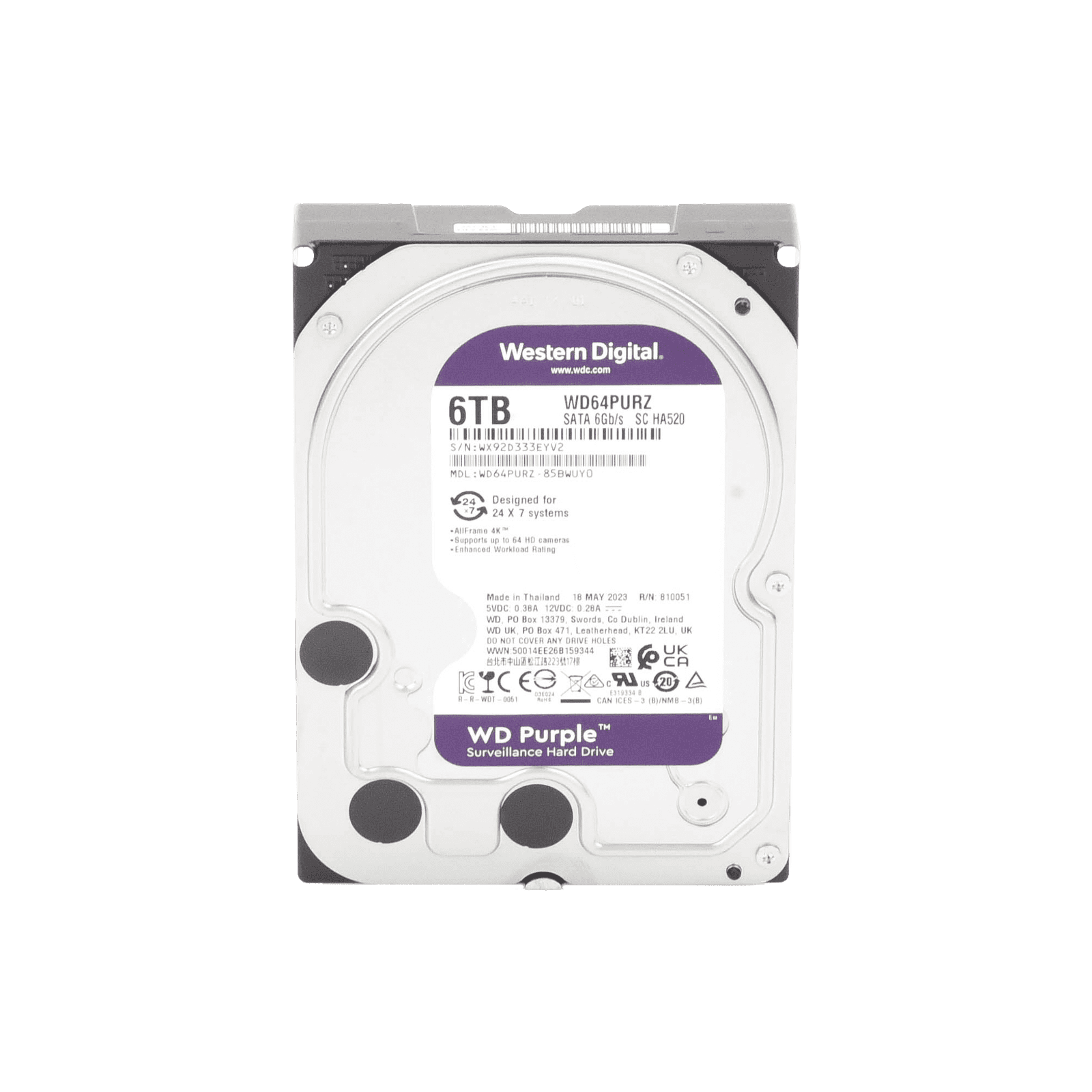 Disco Duro PURPLE de 6TB / 3 AÑOS DE GARANTÍA / Para Videovigilancia WD64PURZ - Western Digital (WD)