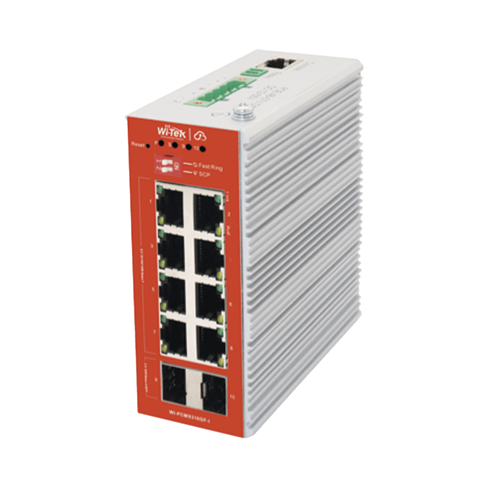Switch L2+ PoE Industrial / Administración Cloud-Web-CLI / 8 Puertos PoE af/at 100/1000 Mbps / 2 Puertos SFP Gigabit / Presupuesto PoE 120 W / Protocolo ERSP (redundancia enlaces) WI-PCMS310GF-I - WI-TEK