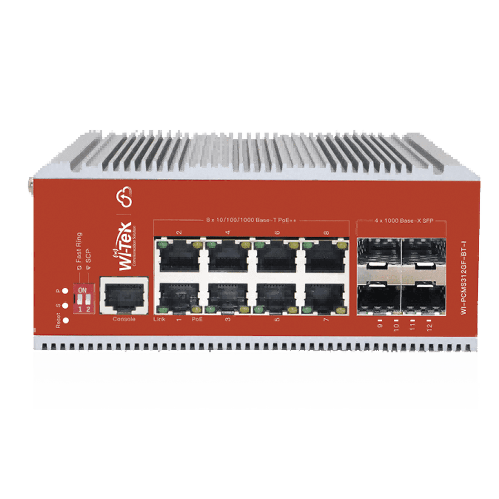 Switch L2+ PoE Industrial / Administración Cloud-Web-CLI / 8 Puertos PoE af/at/bt 100/1000 Mbps / 2 Puertos SFP Gigabit / Presupuesto PoE 460 W / Protocolo ERSP (redundancia enlaces) WI-PCMS312GF-BT-I - WI-TEK